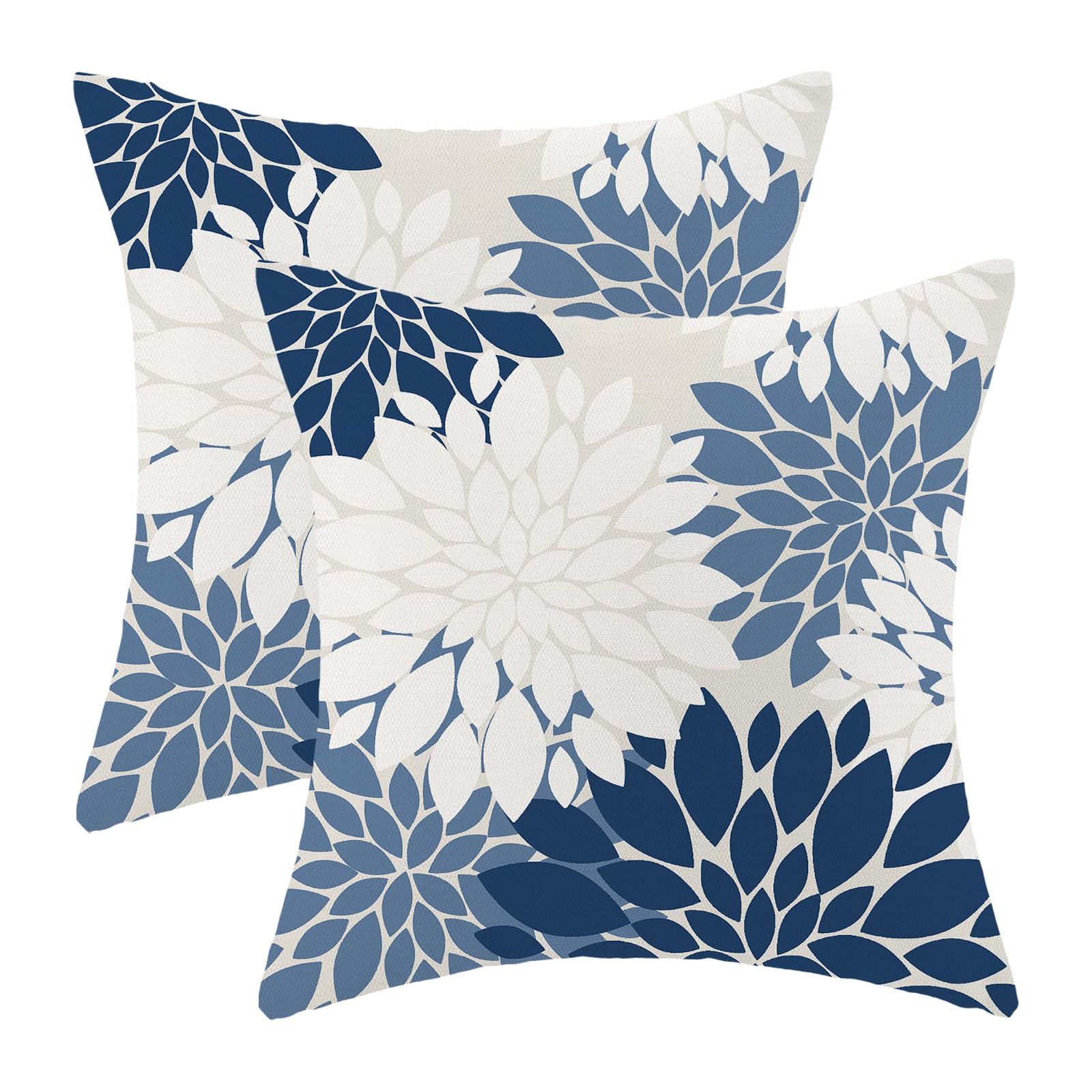 CXMEIFLY Navy Blue White Summer Outdoor Pillow Covers 22x22 Inch Set of 2 Dusty Blue Dahlia Floral Decor Throw Pillows Modern Geometry Flower Decorative Cushion Cases for Sofa Couch Bed Decorations — image 1