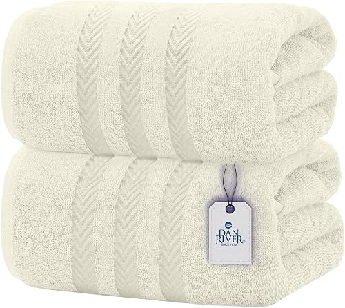 DAN RIVER Juego de 2 toallas de baño de 550 GSM, ultra suaves y altamente absorbentes, 100% algodón, toallas de baño grandes para baño, hotel, spa,