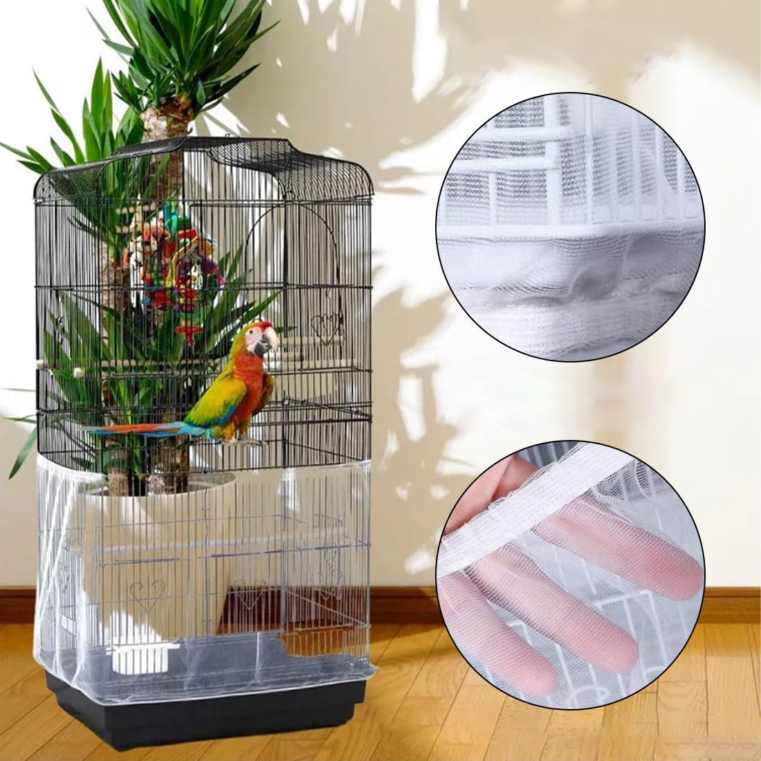 Copertura Per Gabbia Uccelli Extra Large In Nylon Nero, Morbida E Traspirante - Trattiene Semi E Piume! - Foto 3