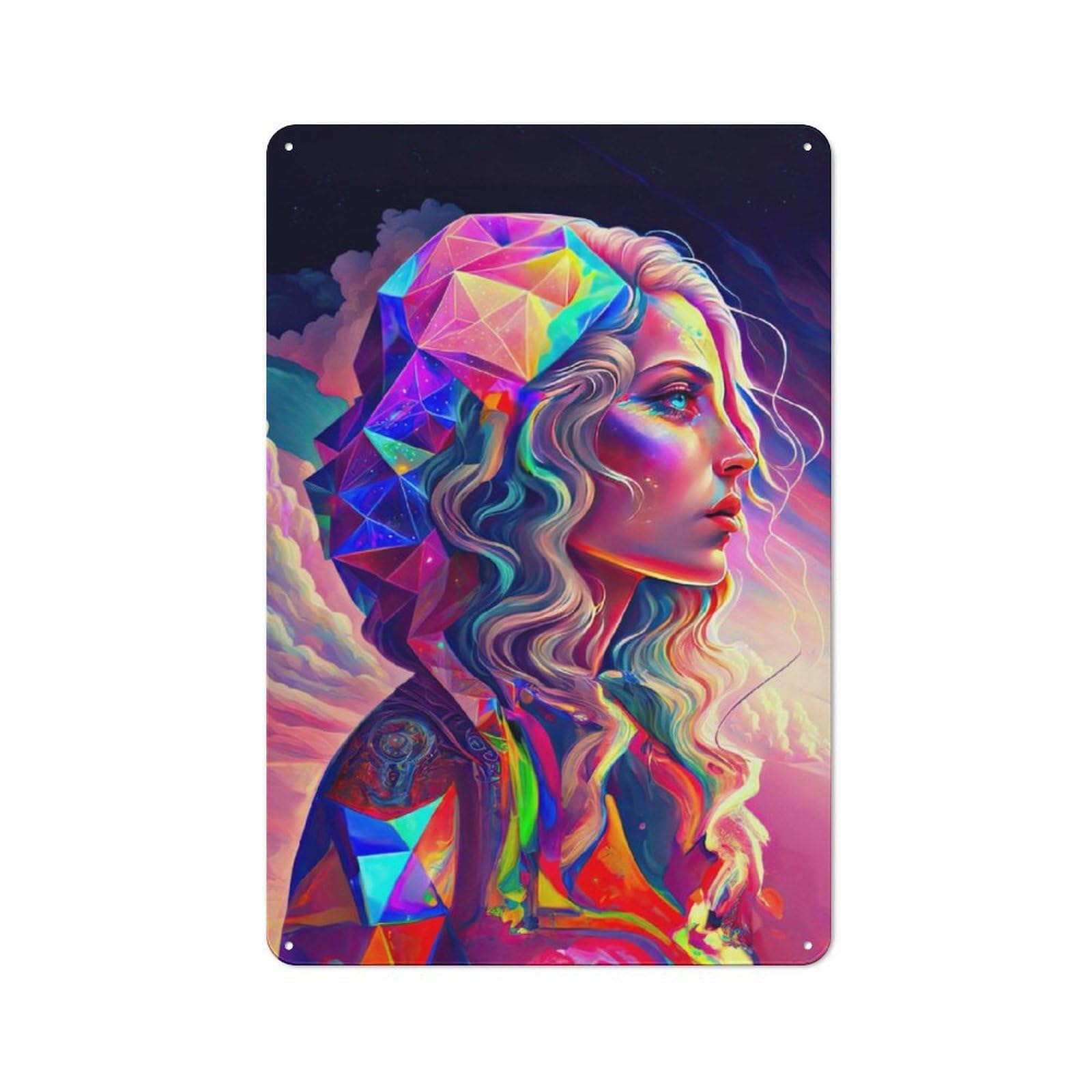 Junmoney Rainbow Geometry Goddess 1 Metal Plaque 30X20cm With For Pub Or Café, Rustic Decor, For Garage, Workshop And Man Cave Decoration