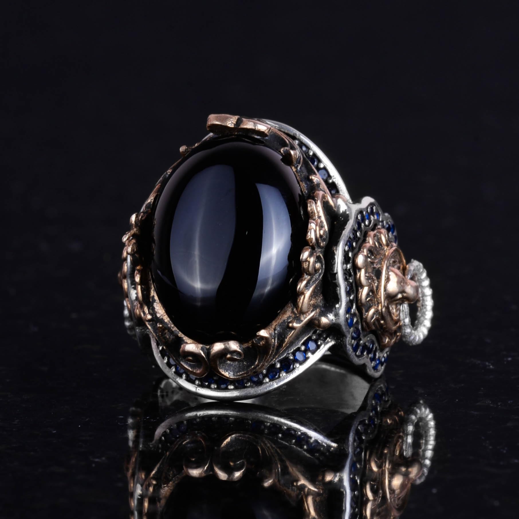 KAMBO Anillo de piedra creada, anillo de plata de ley 925 K para hombre, hecho a mano, elegante anillo de plata hecho a mano, Plata, Piedra creada con ónix