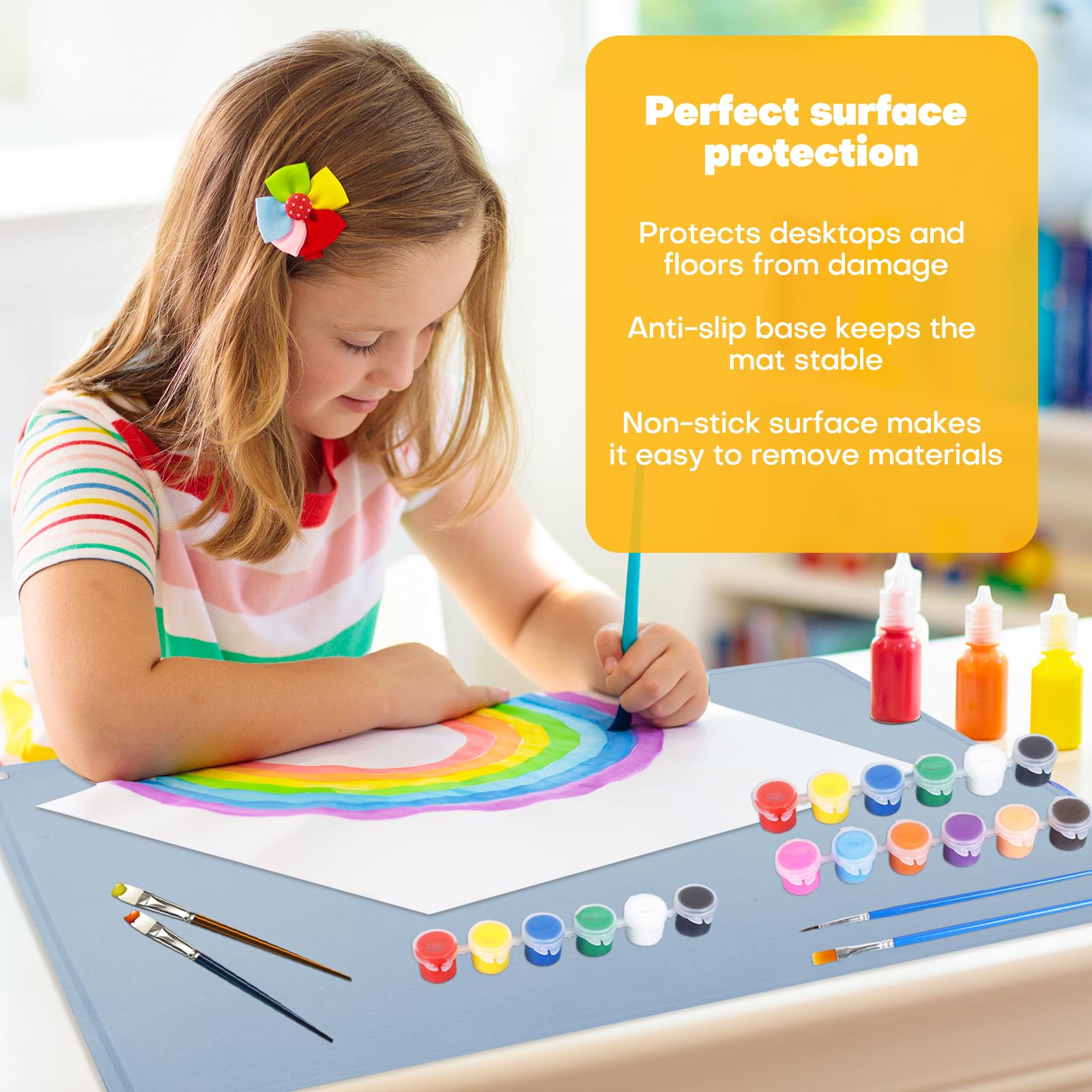 2 Stück Malunterlage für Kinder A2 (60x40cm) - Silikon Bastelunterlage mit Erhöhten Kanten, Antihaft & Waschbar - Unterlage für Malen, Harz, Epoxid und Sandkunst -Schreibtischschutz Set in Gelb+Blau