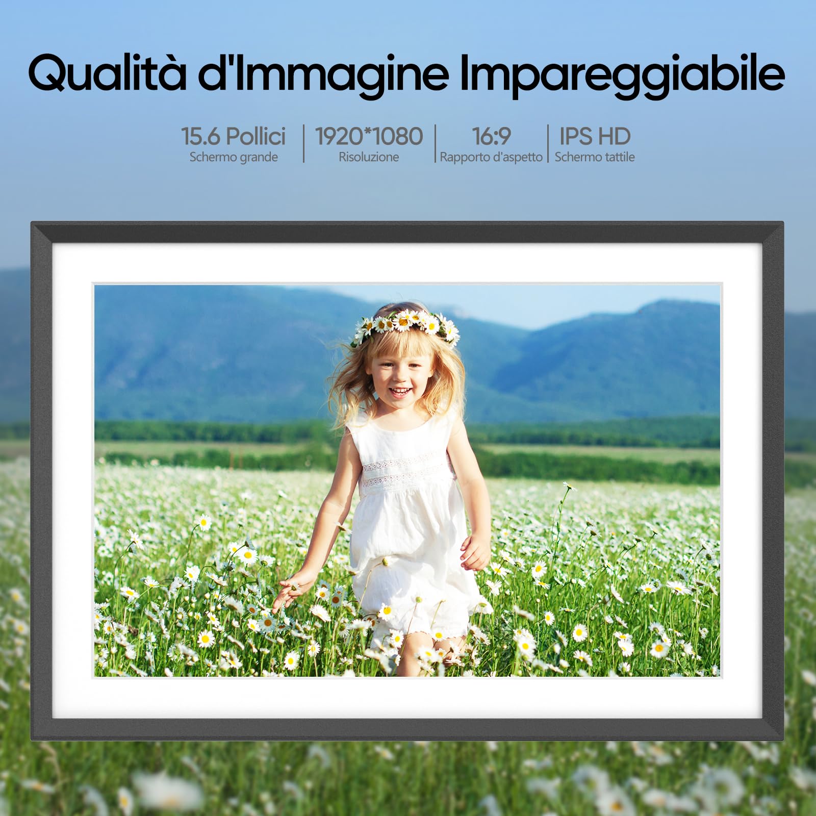 ARZOPA Cornice Digitale WiFi 15,6 Pollici 1920x1080 32GB Cornice Foto Digitale Schermo Tattile IPS FHD Frameo Portafoto Digitale Elettronica Rotazione Auto Condividi Foto e Video Tramite Frameo