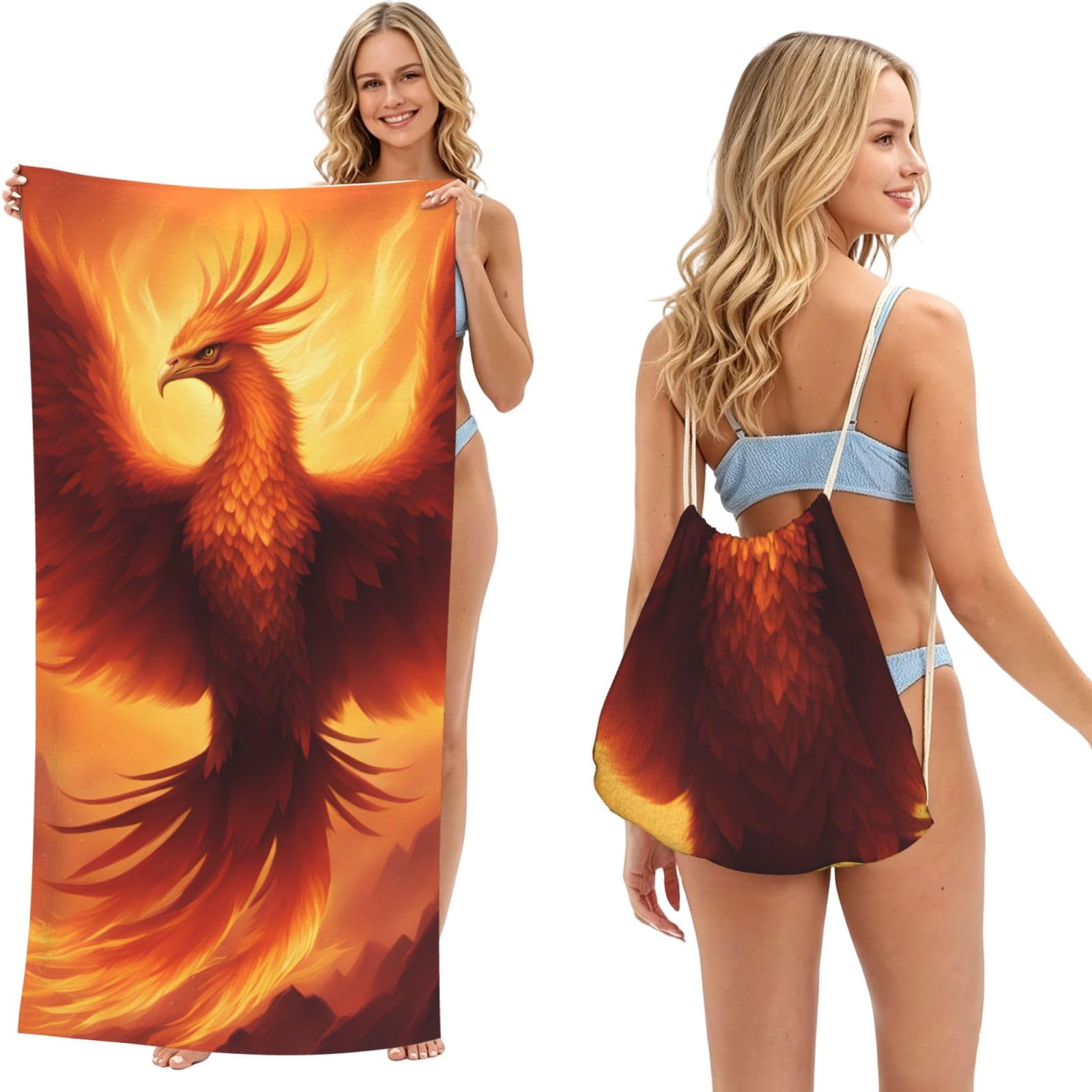 SXZVVBN beautiful phoenix 2-in-1 Beach Towel Bag, Quick Dry Sand Free Travel Towel Backpack for Adults