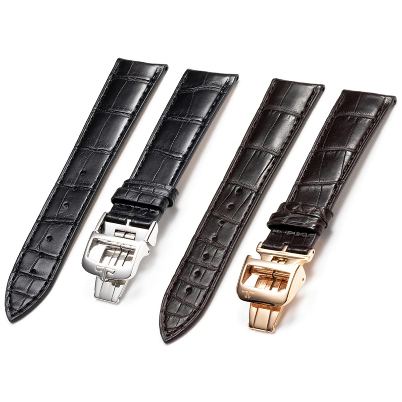 JDIME Per cinturino in pelle Jaeger Fibbia a farfalla in acciaio inossidabile applicabile 20 mm, 22 mm