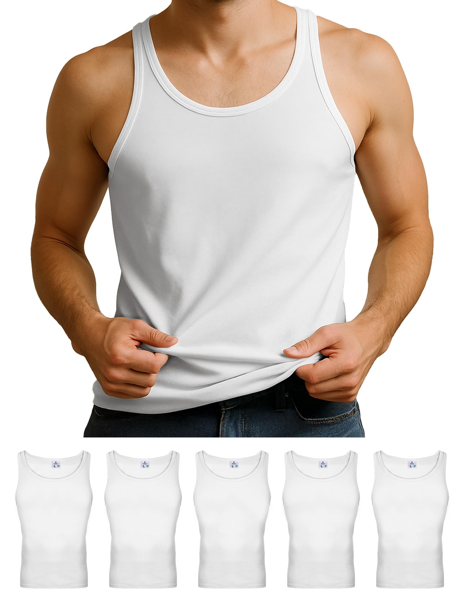 alpidex Pack of 5 Men's Tank Tops 100% Cotton Gym Tank Tops Underwear Tank Tops-picture-52