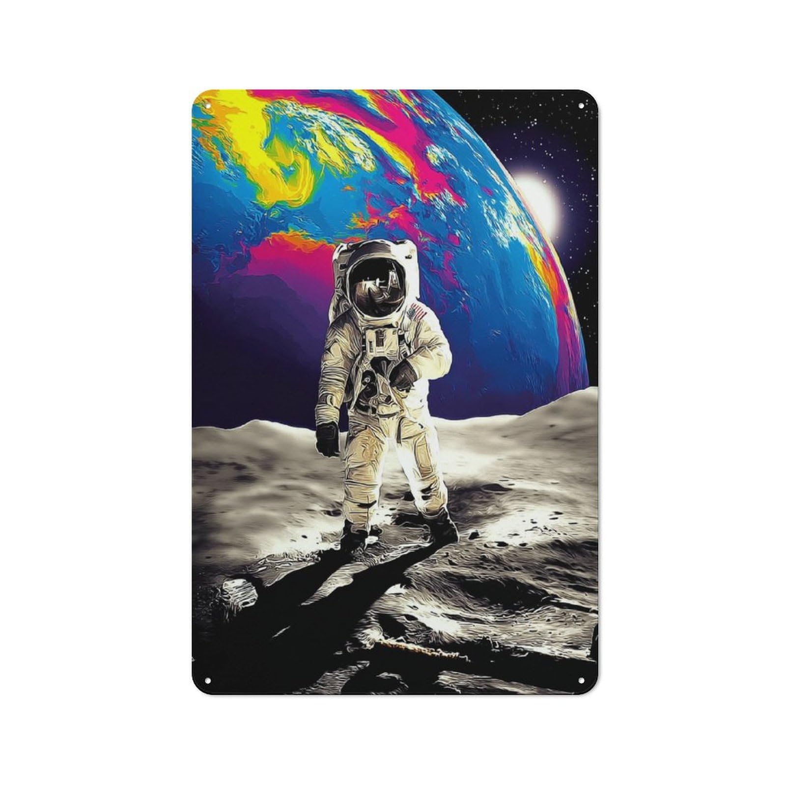 Nostalgic Astronaut on The Moon with Earth in Background -1 Metal Wall Sign 30x20cm, Classic Pub Decor for Bar, Kitchen, Garage Or Games Room