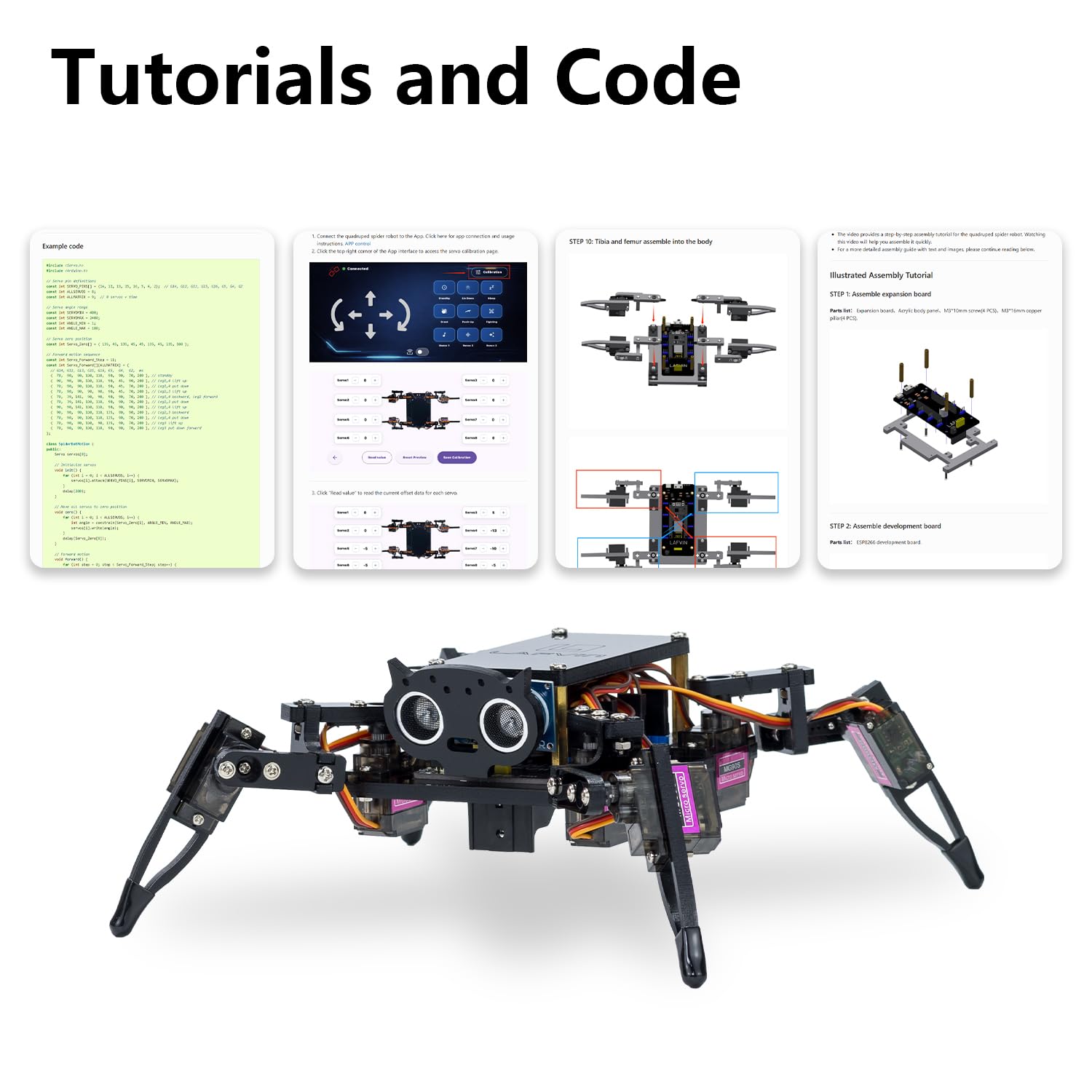 LAFVIN Zestaw robota pająka do ESP8266, czteronożny robot pająk z aplikacją i pilotem na podczerwień, robot programujący STEM Open Source