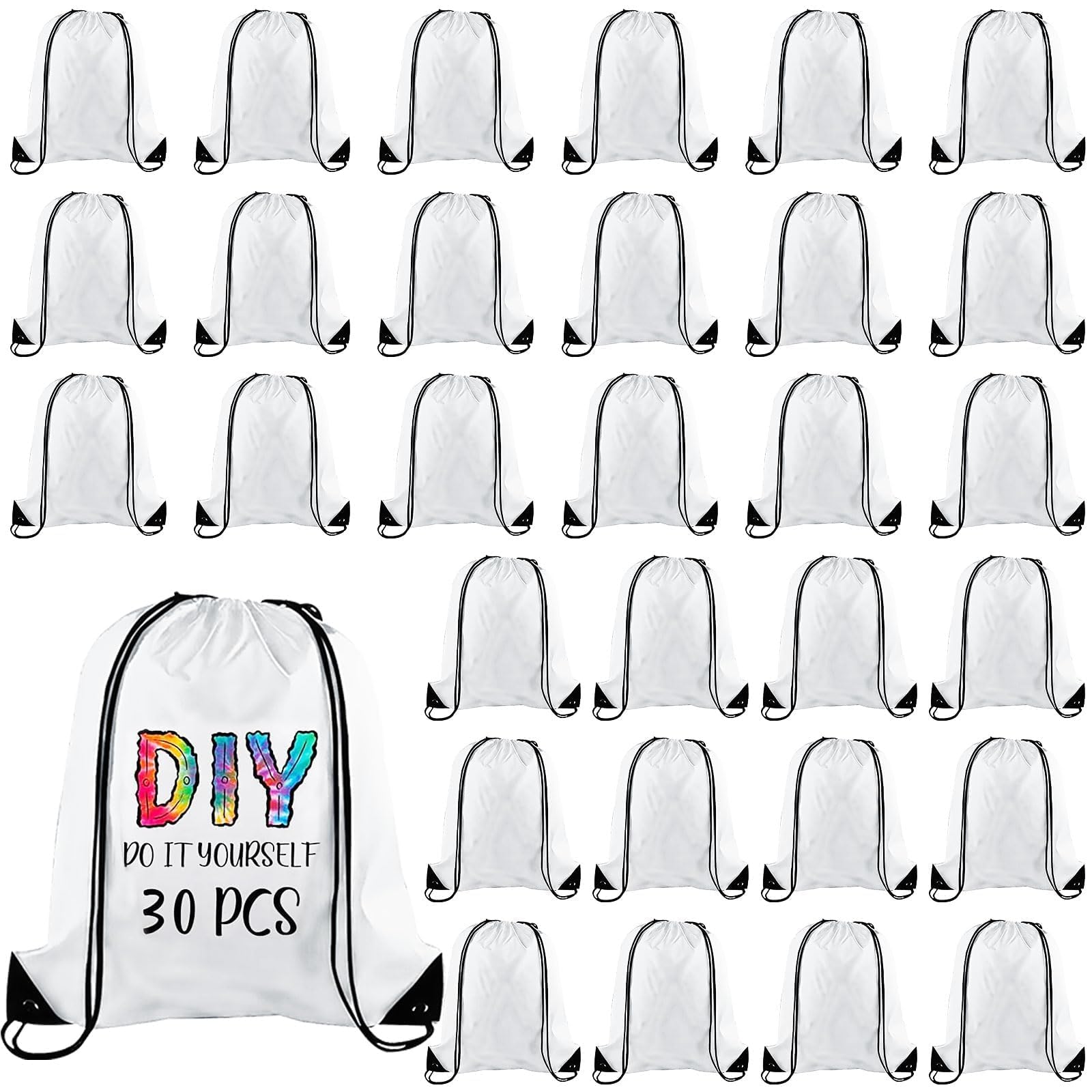 Lot de 30 Sacs à Cordon pour Sublimation, Polyester Blanc 40 x 34 cm | Sacs de Gym Personnalisables Compatibles Presse à Chaud pour Sport, DIY, Cadeaux, Clubs, Événements et Projets Créatifs