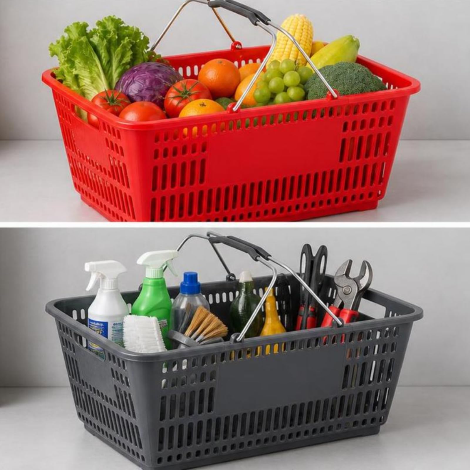 Supermarkt-Einkaufskorb Stabil Einkaufskorb mit Tragegriff Tragekorb für Einkauf, Küche, Gelb, Groß