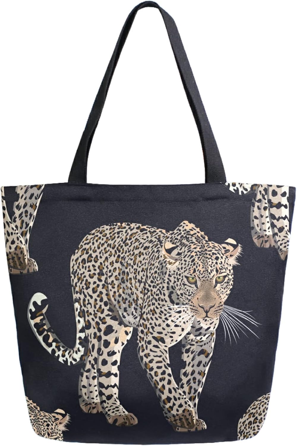Chic Extra Large Shoulder Grocery Tote Bag, Fashion Leopard Canvas Reusable Handle Bags for Men Women Gym Weekender Picnic Beach Travel Home Storage Market Shopping