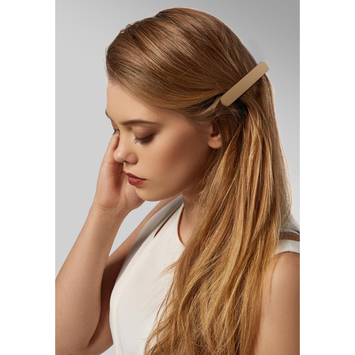 Women's Flat Hair Barrettes - 3Pcs Matte French Clips for Thin Fine or Short Medium Hair, Khaki Brown Black Accessories - Image 4