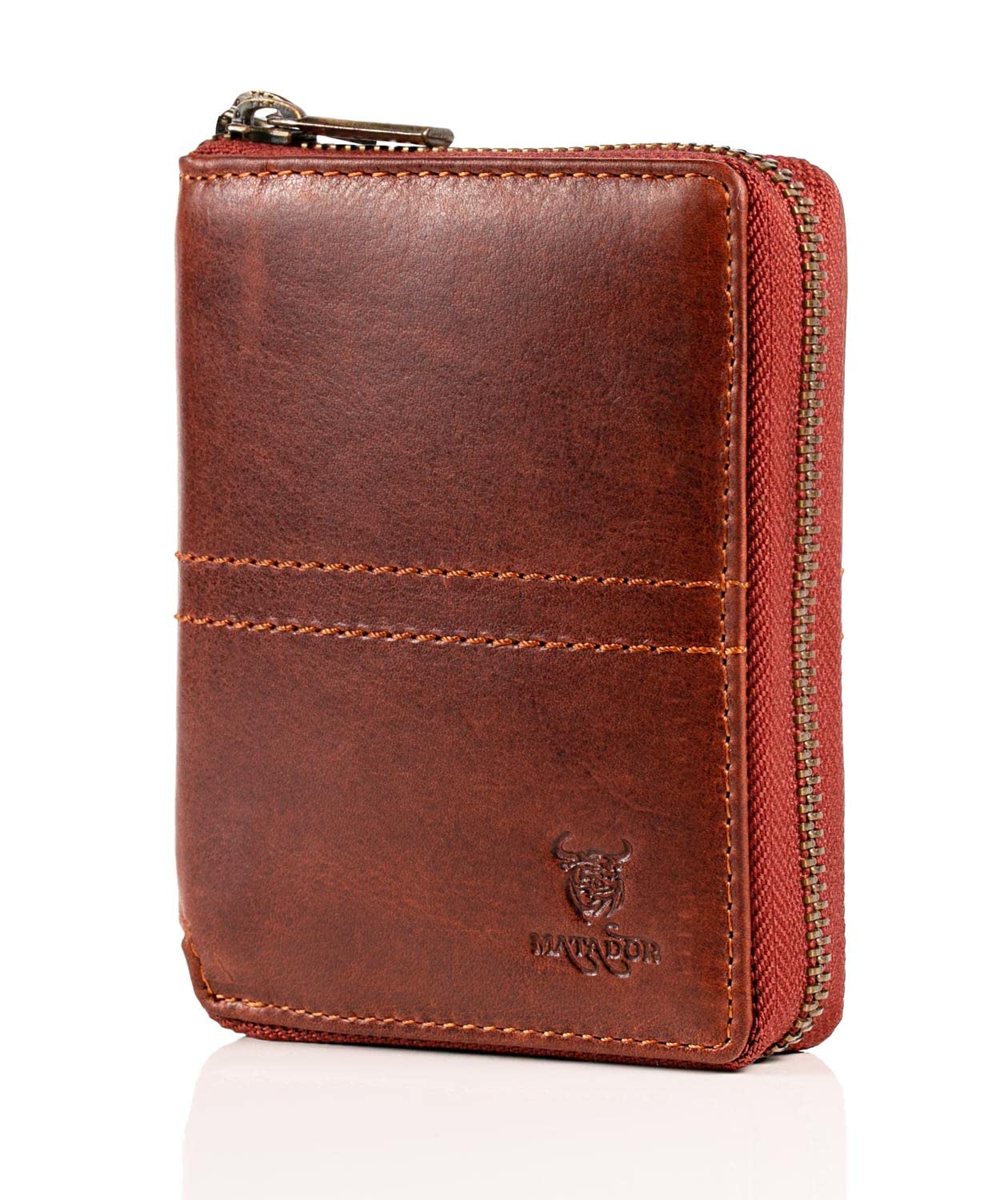 MATADOR Leder Portemonnaie Herren #Cordoba mit edler Geschenk Box, Elegante Leder Geldbörse mit RFID Blocker, Luxus Herren Geldbörse mit Reißverschluss und Viele Kartenfächer in Braun Vintage