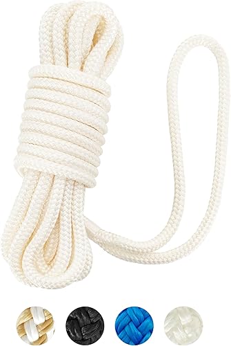 BLUEWING Líneas de muelle de nailon trenzado doble con lazo de 12 pulgadas, cuerda de barco de 25 pies, 38 pulgadas, 0.394 in, líneas de