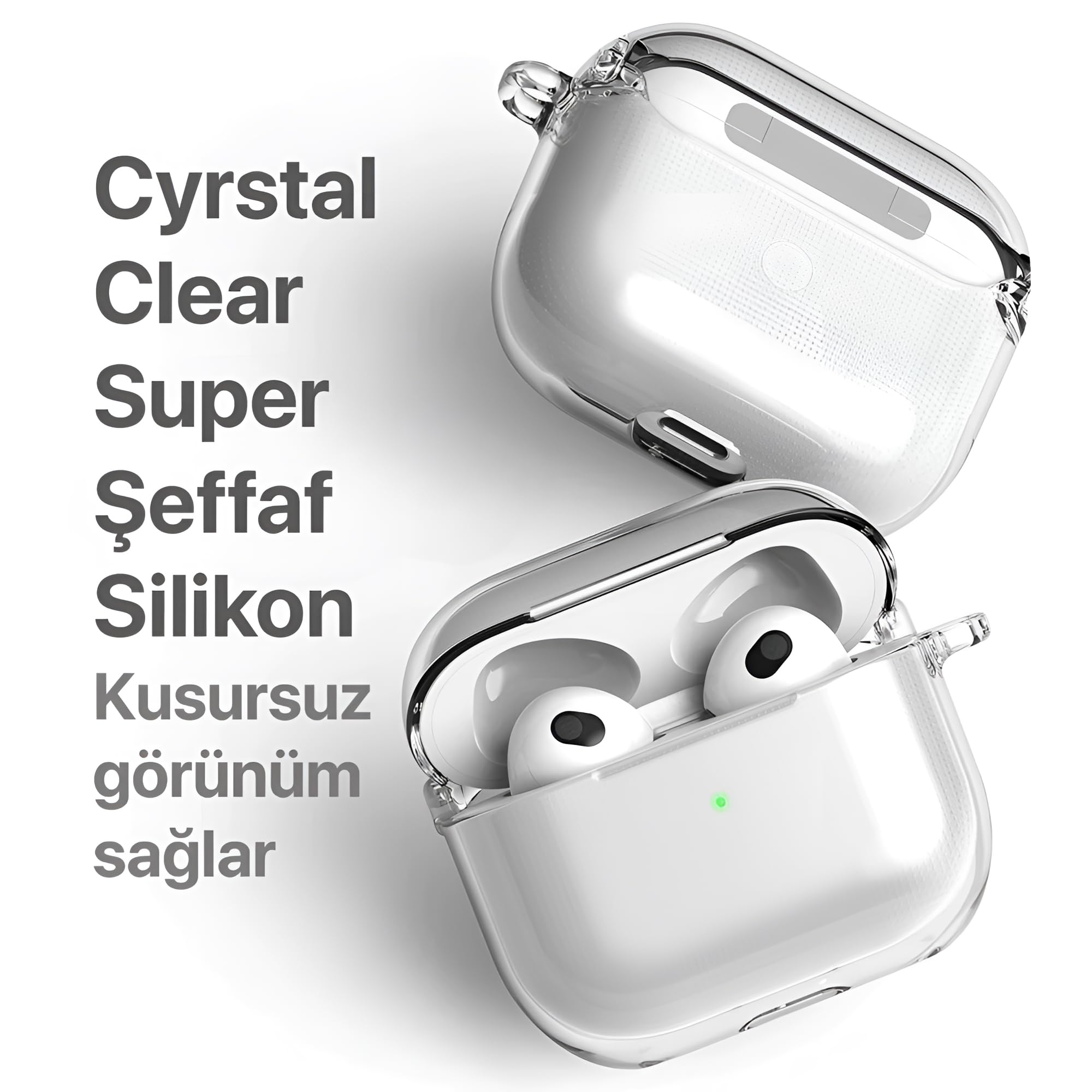 Minesk Airpods 4 ile Uyumlu Şeffaf Cyrstal Clear Ultra Berrak Silikon Kılıf - Alt Üst Ayrı (Airpods 4)