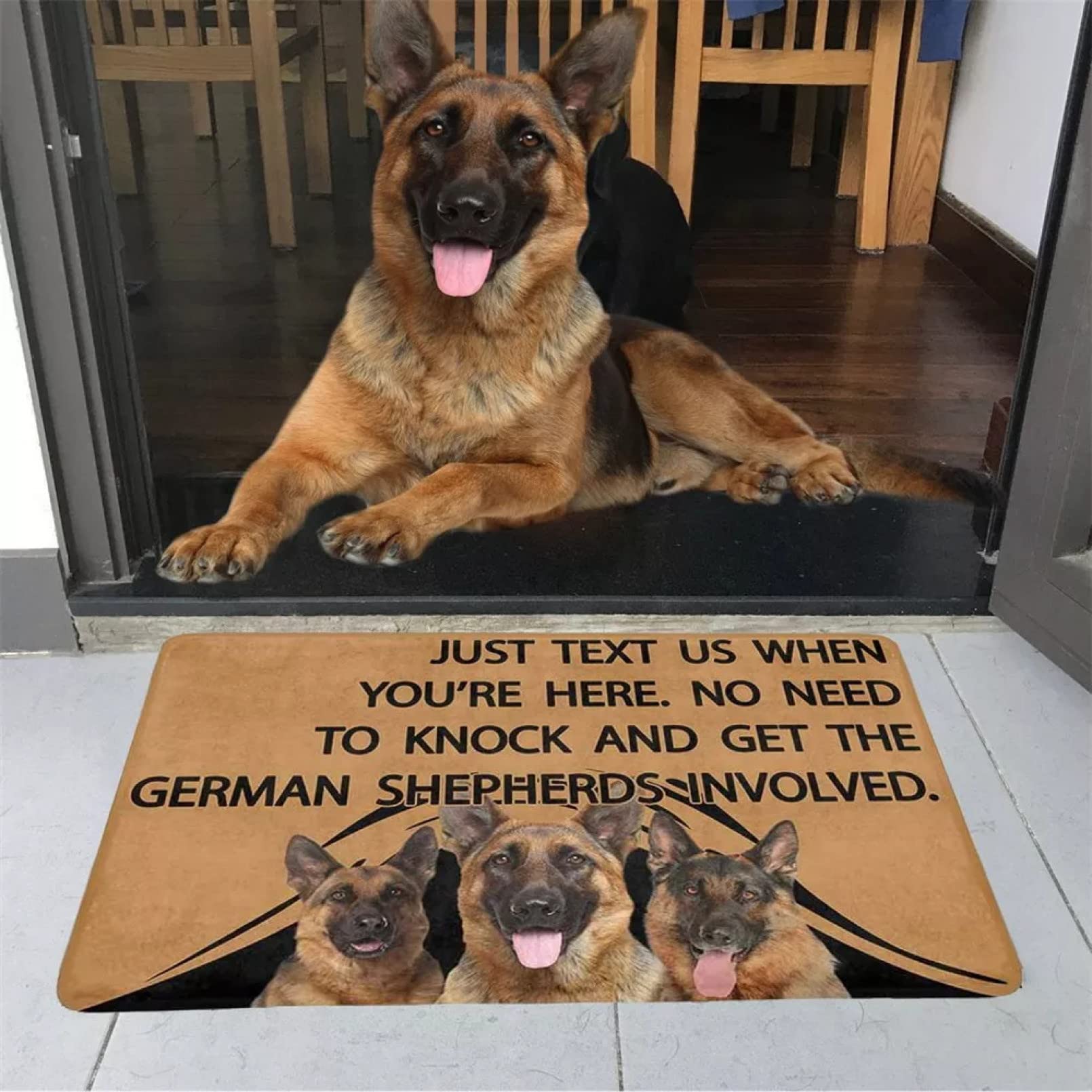 Doormat 3D Printing Animals Carpets 3D Graphic Just Text Us When You are Here German Shepherd Doormat Fashion Funny Door Mats-60x90cm