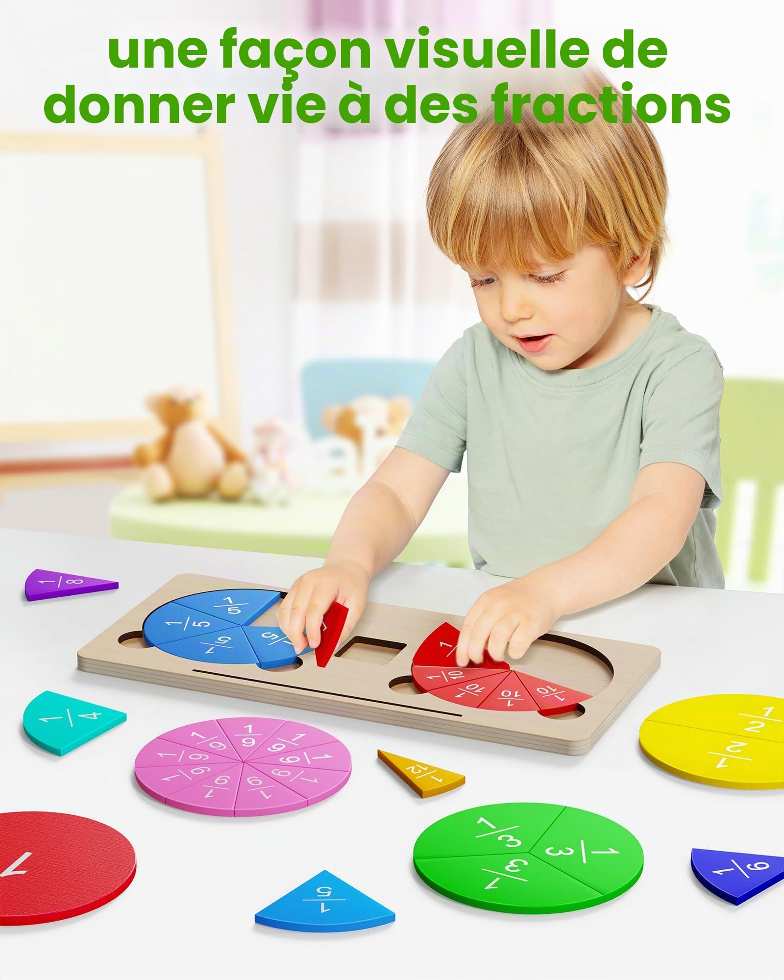 D-FantiX Jouets d'apprentissage fraction en bois