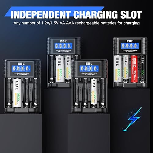 Miniatura 8 de EBL Paquete de 8 baterías AA recargables de iones de litio de 1.5 V y cargador de batería universal con ranura independiente para 1.5 V 1.2 V