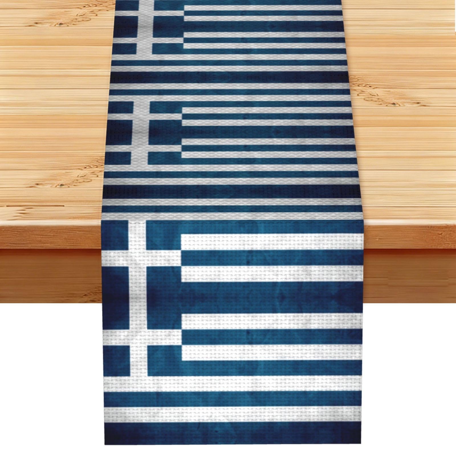 greek flag Printed Dining Table Runner 13x72 Inch, Non-Fading Decor for Kitchen Dresser Fireplace Mantel