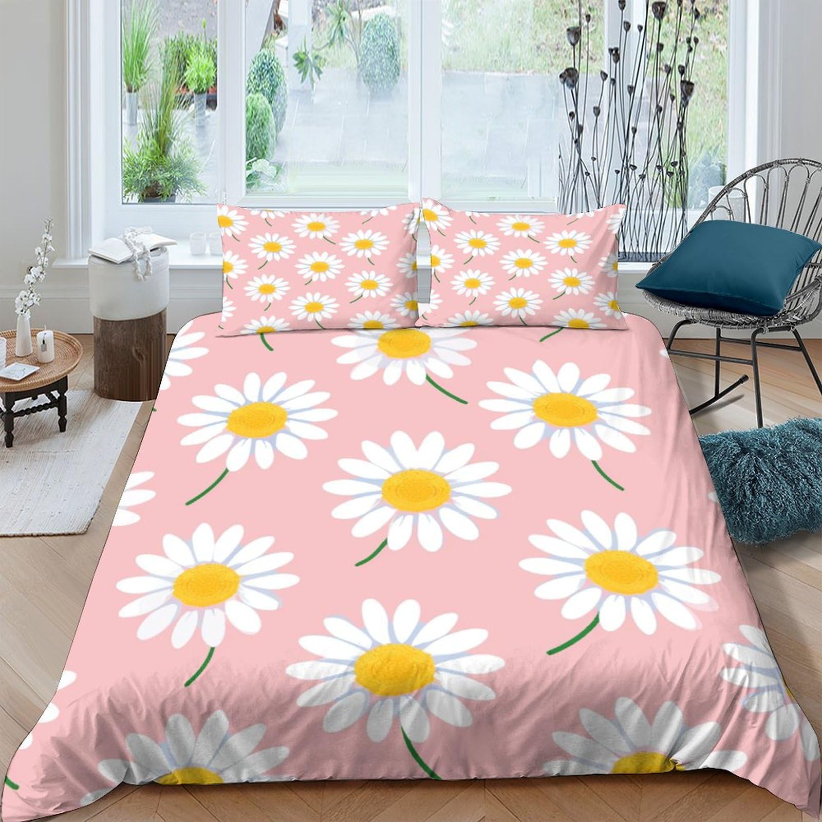 Housses de couettes 3 pièces daisy imprimé 3D microfbre lit double 200x200