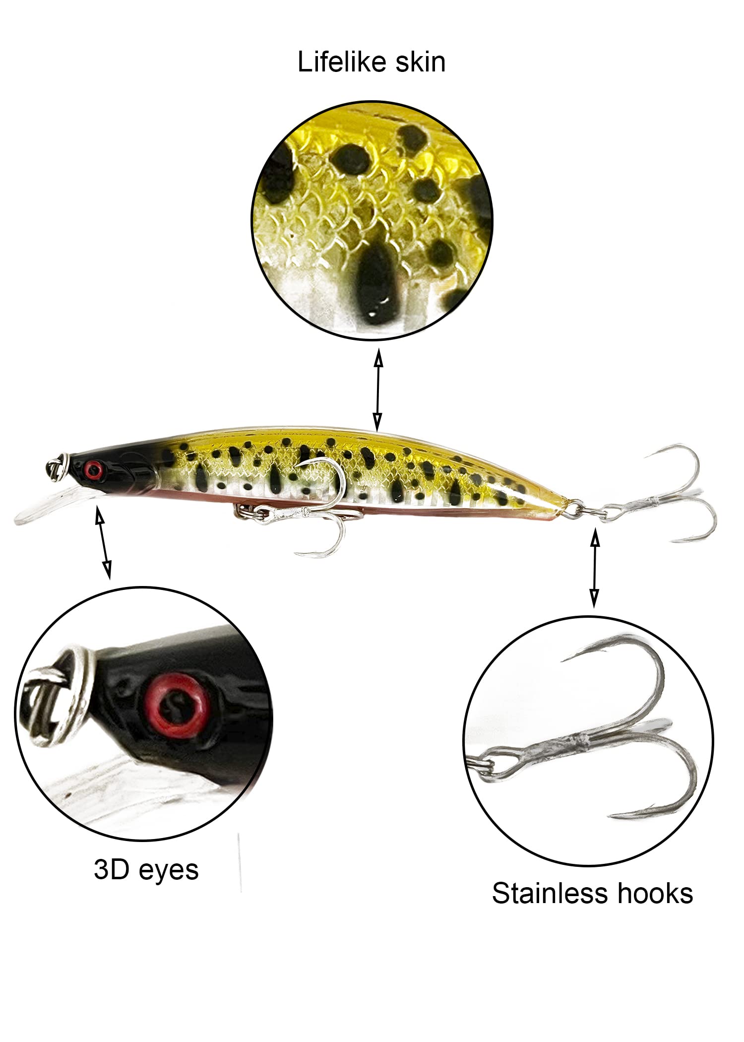 Señuelos de Pesca Spinning – Minnow spinning Lubina – Señuelos spinning mar – Señuelos Artificiales de pesca – Señuelos Flotantes Artificiales – Cebos Lucio/Black Bass/lubina – Pesca pantano y mar – 13cm y 23 gramos