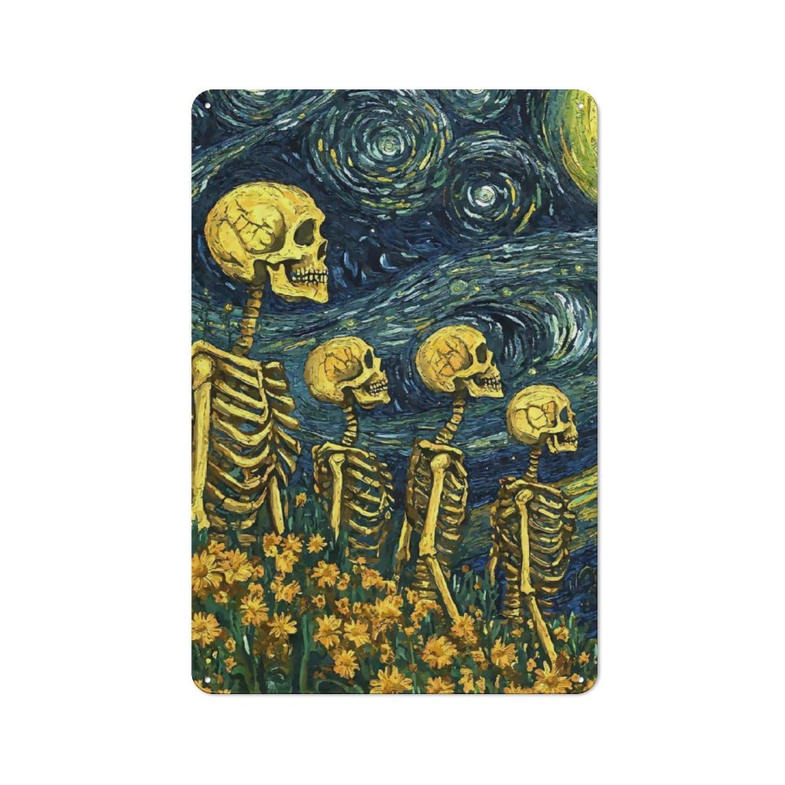 Junmoney Skeletons Starry Night Retro-Style Metal Plaque 30X20cm For Garage Or Workshop, For Garage, Workshop And Man Cave Decoration