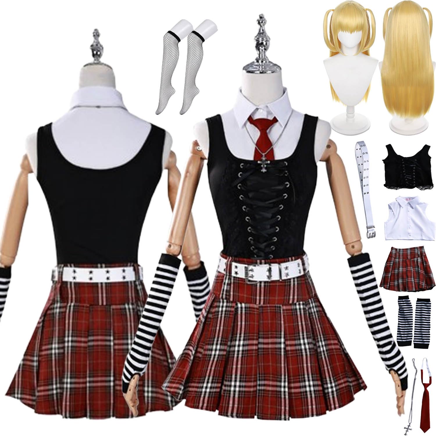 Anime Death Note Misa Amane Cosplay Costume Vestito Gioco di Ruolo Uniforme Set Completo Halloween Festa Carnevale Dress Up Suit con Parrucca Collana per Donne