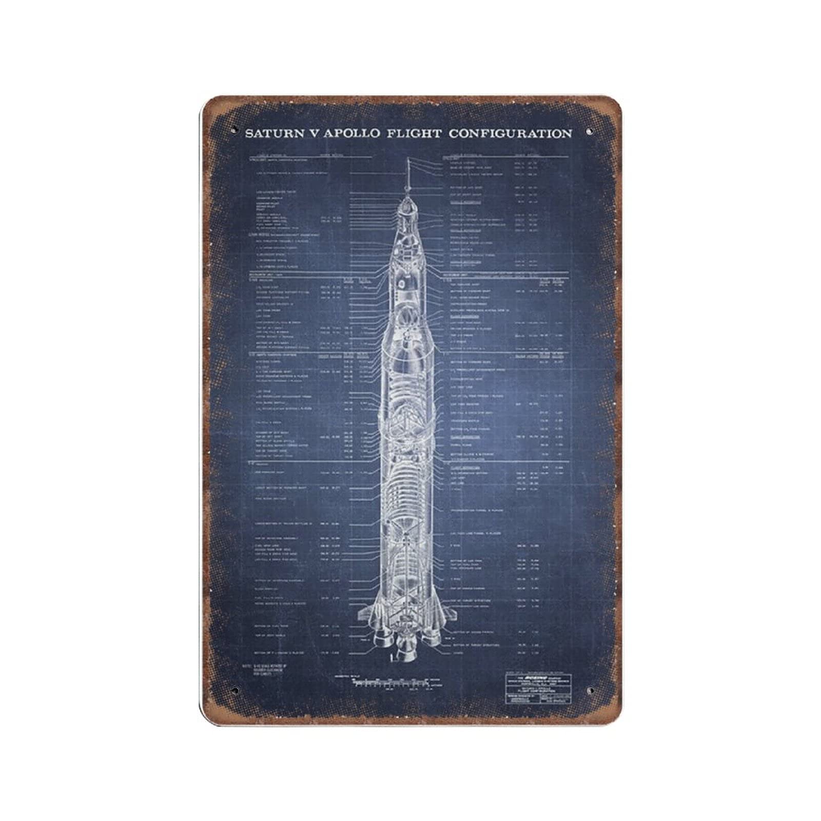 rayprint Apollo Saturn Dark Blue Tin Signs, Funny Vintage Metal Sign Plaqu Poster Wall Art Pub Bar Kitchen Garden Bathroom Home Decor, 20x30 cm