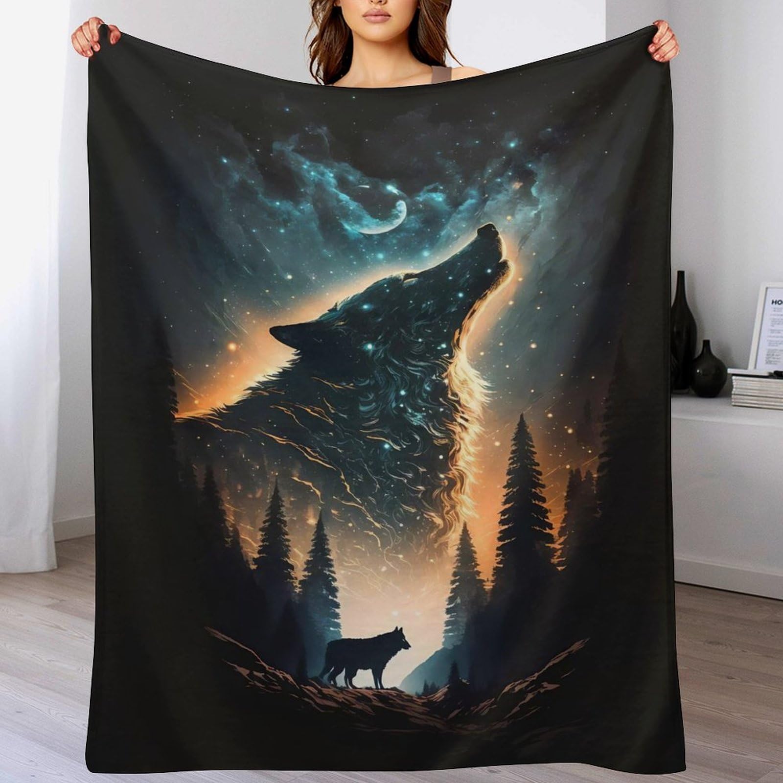Couverture loup d'exception grand jeté de lit flanelle douce 180×200cm durable