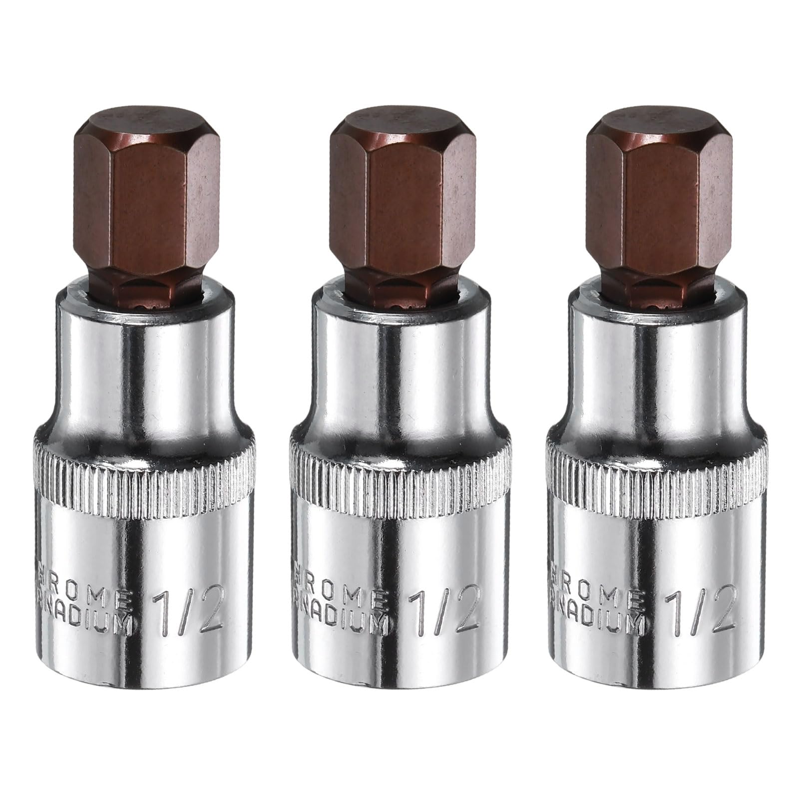 sourcing map 3pcs 1/2" Hex Bit Socket 1/2" Square Drive SAE Extension Impact Bit Power Nut Driver Set S2 & CR-V Steel Socket Ratchet Wrench Bits