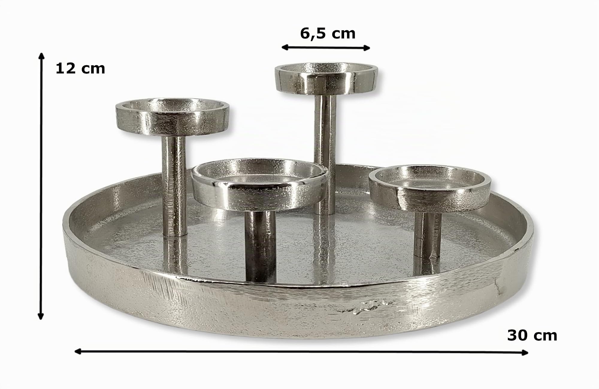 Metall Kerzenhalter rund Silber Ø 30cm für Vier große Stumpen-Kerzen Tisch-Deko Advent-Kerzenständer