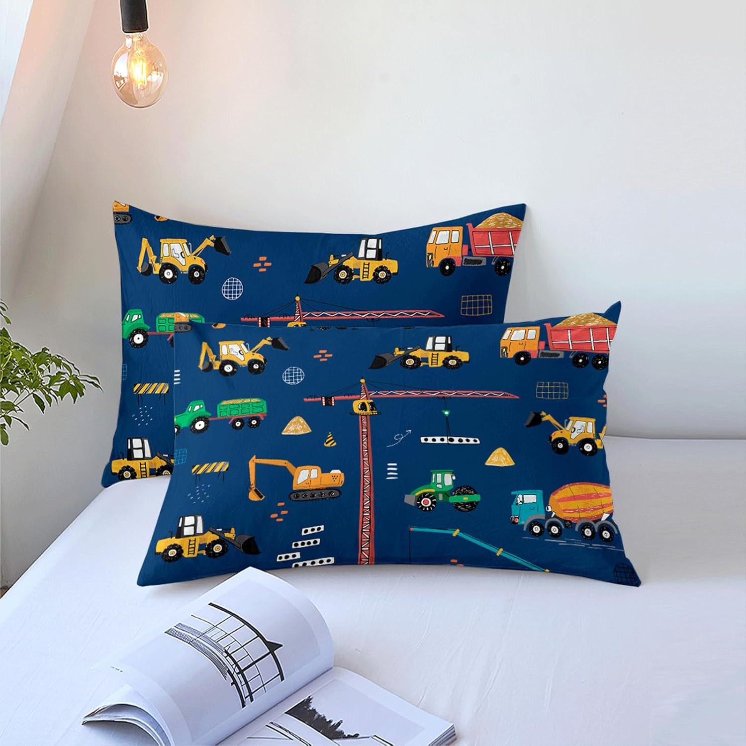 3 Pcs Twin Bedding Set for Boys, Kids Construction Truck Comforter Sets, Excavator Truck Twin Boys Bedding Sets for All Season