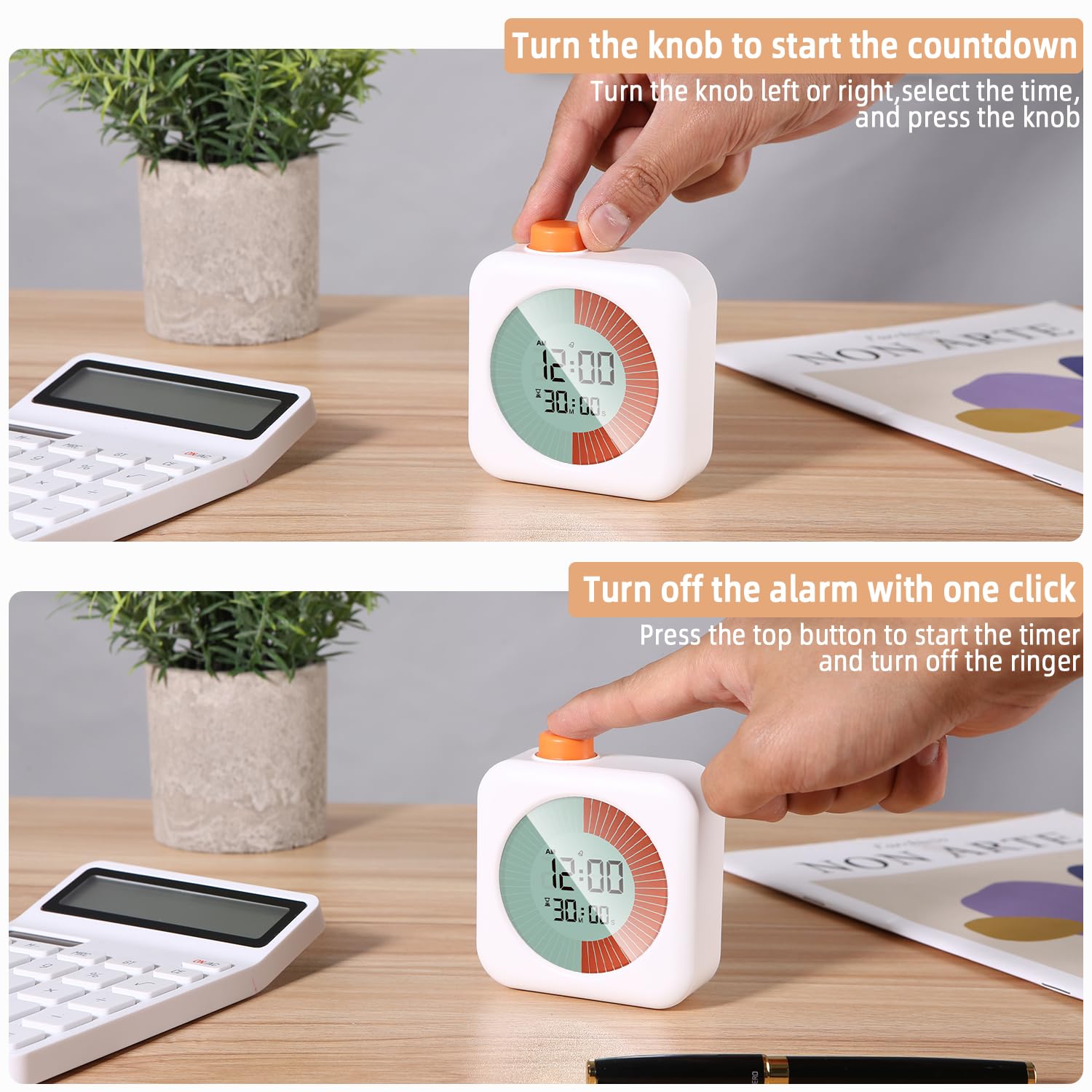 Timer visivo per bambini, 60 minuti, timer con conto alla rovescia, cronometro, orologio e sveglia con allarme acustico/silenzioso (bianco) | Leroy Merlin
