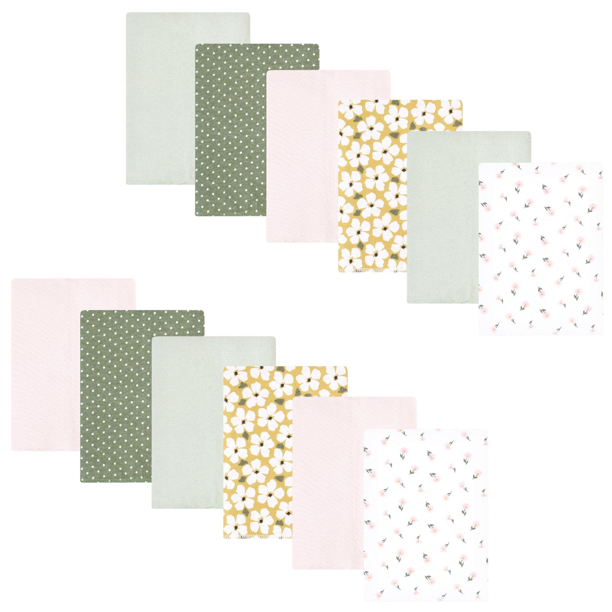 Hudson Baby Unisex Baby Flannel Burp Cloth 12pk, Sage Floral, One Size