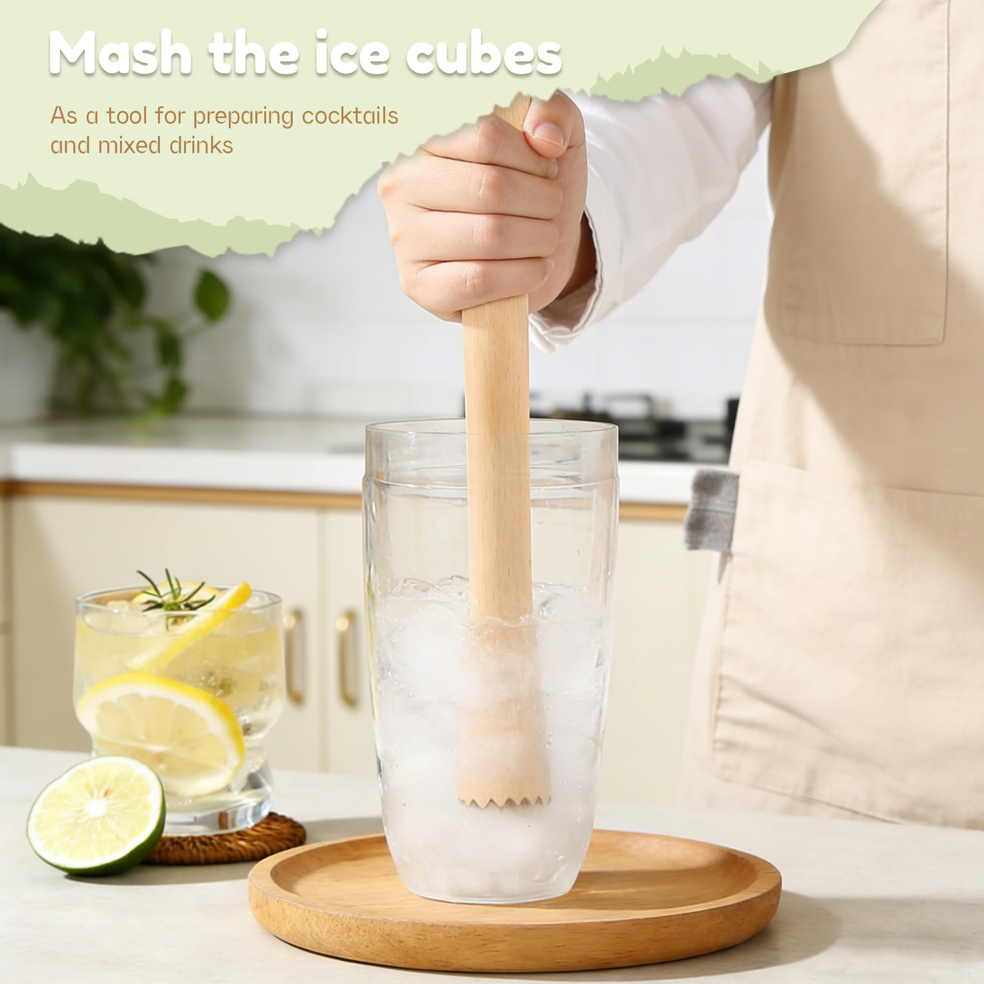Mortero de Madera para Cócteles, Madera Herramientas de Barra de Mortero Mojito, Machacador de Fermentación, Utensilio de Cocina para caipirinha, tachuelas