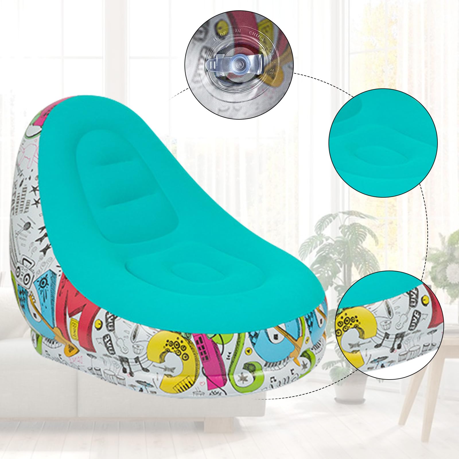 Gohytal Aufblasbares Sofa, mit Hocker Wasserdichtes Luftsofa Outdoor Tragbares Aufblasbar Luft Sofa Couch Air Lounger mit Portable Paket für Camping Urlaub Schwimmbad Strandparties Hinterhof,Cyan