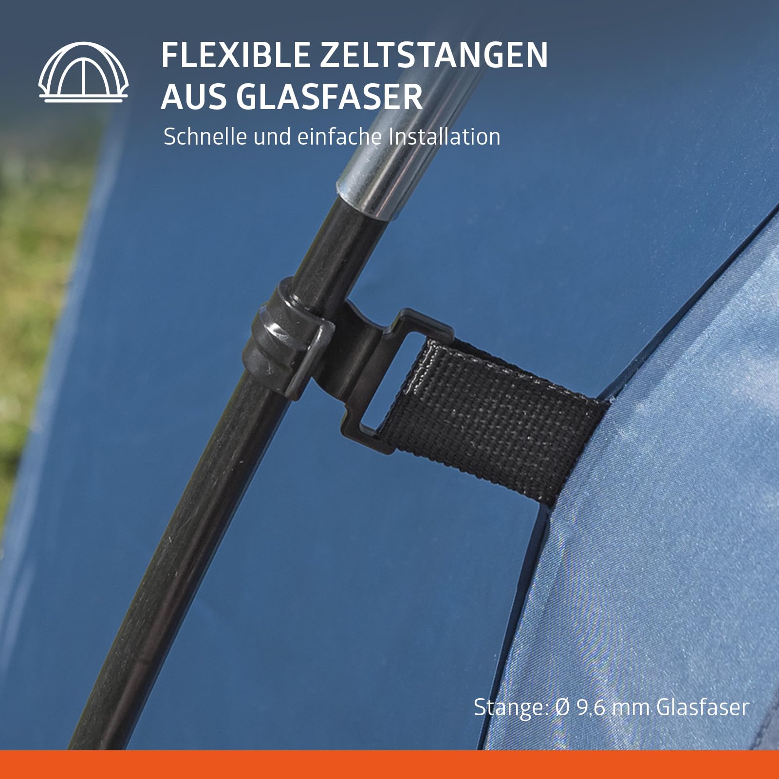 Campout 4-Personen Vis-à-Vis Kuppelzelt – 2 Schlafkabinen – 5000 mm Wassersäule – Wohnbereich – Aufbauzeit 15 Min – inkl. Vordachstangen, Heringen & Tragetasche