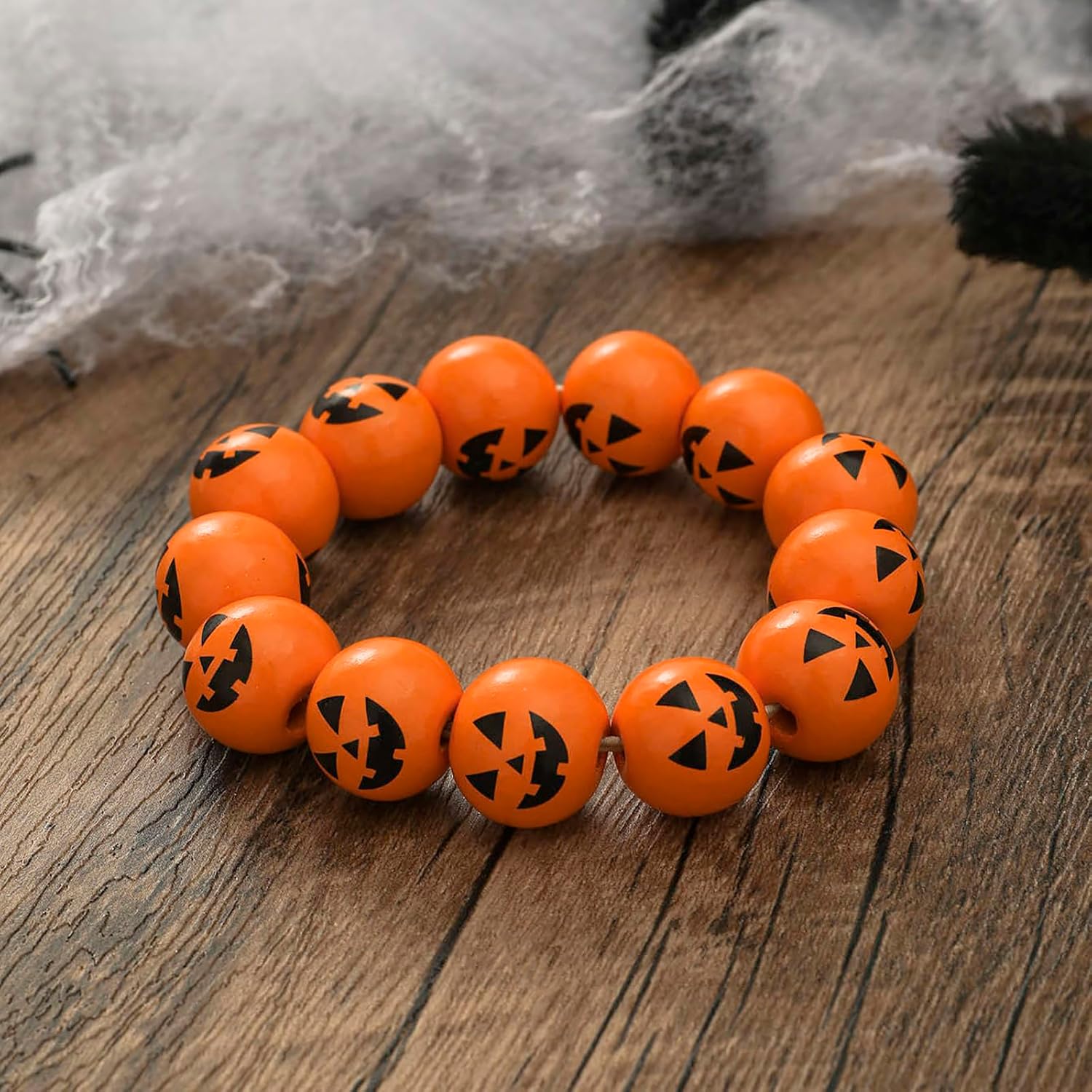 yfstyle 2025 Halloween Pumpkin Spider Bracelet for Women Men Adjustable Wood Bead Bracelet for Halloween Festival Party Jewelry Gifts - Image 4