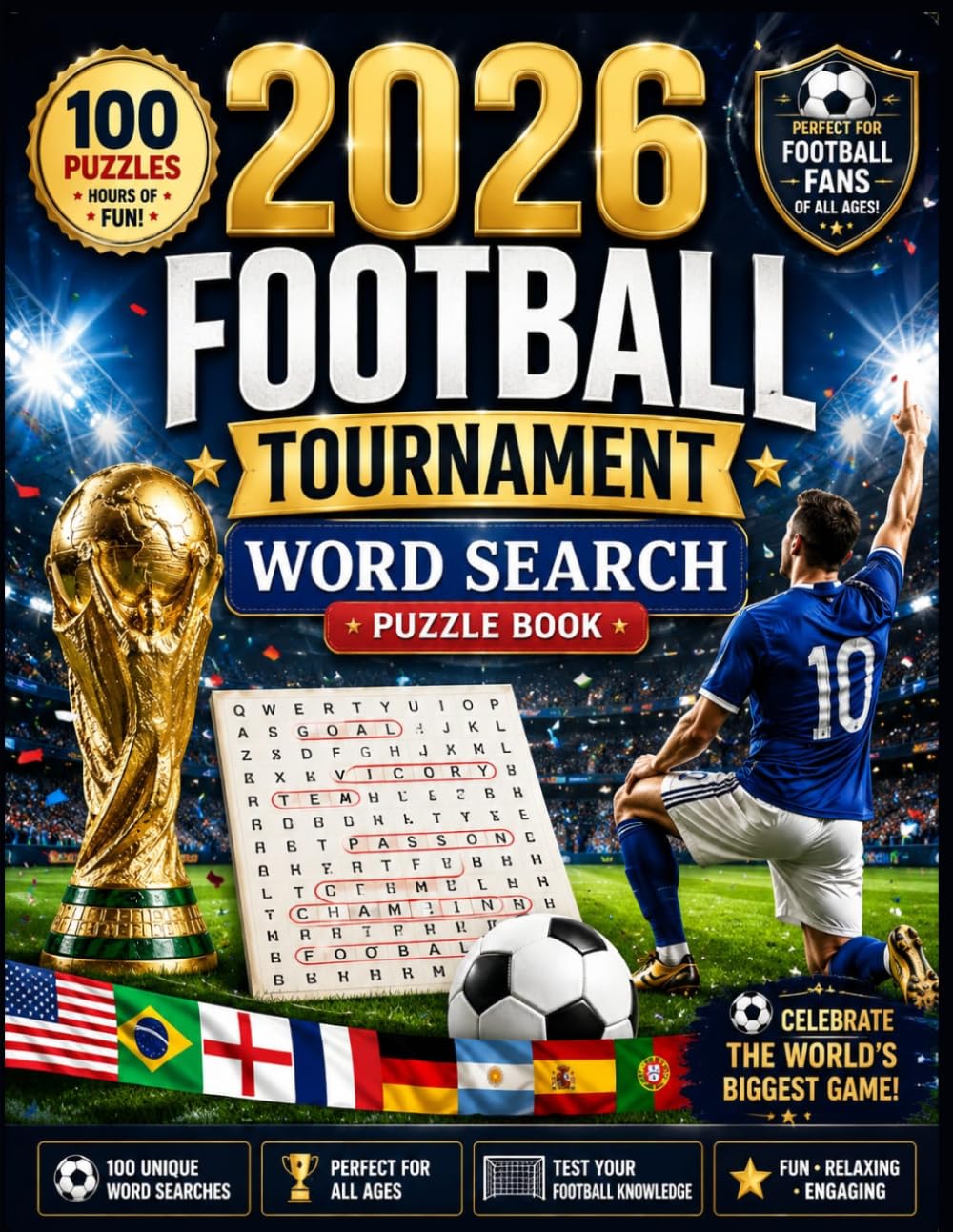 2026 Football Tournament Word Search Puzzle Book: Large Print Soccer Activity Book with 100 Puzzles and 1,200 Words: Sports Brain Games for Adults, Seniors, and Football Fans 2026