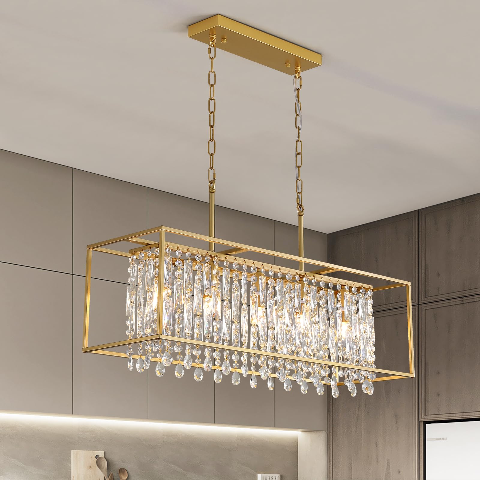 Siljoy Modern Rectangle Crystal Chandelier for Dining Room, 35.4