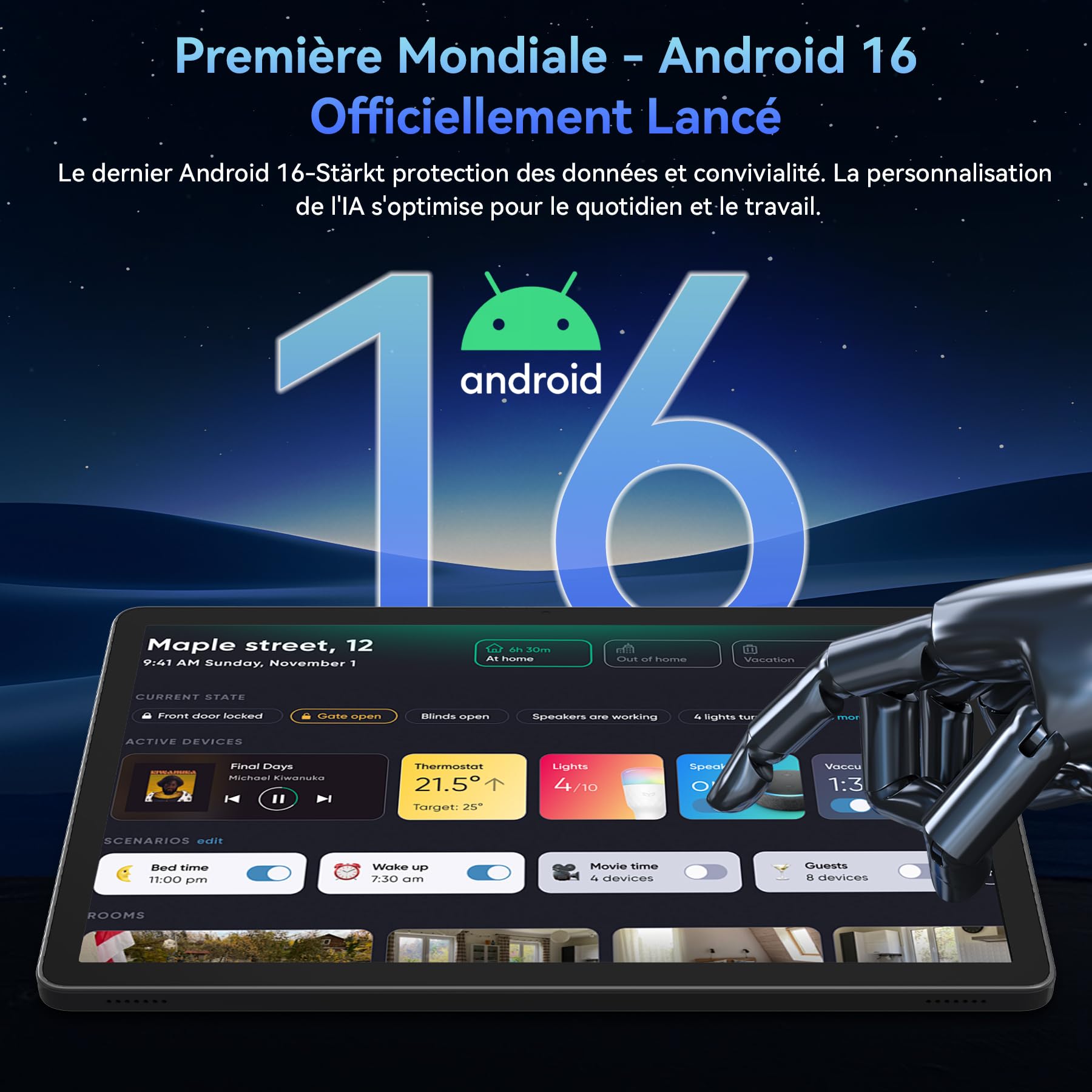 TABWEE T90 Tablette Tactile 11 Pouces Android 16 avec Clavier et Stylet | IA Gemini, 24 Go RAM (8+16) 128 Go ROM (TF 2 To), Écran FHD Widevine L1, Batterie 8000mAh, PC 2 en 1, 5G WiFi/GPS - Gris