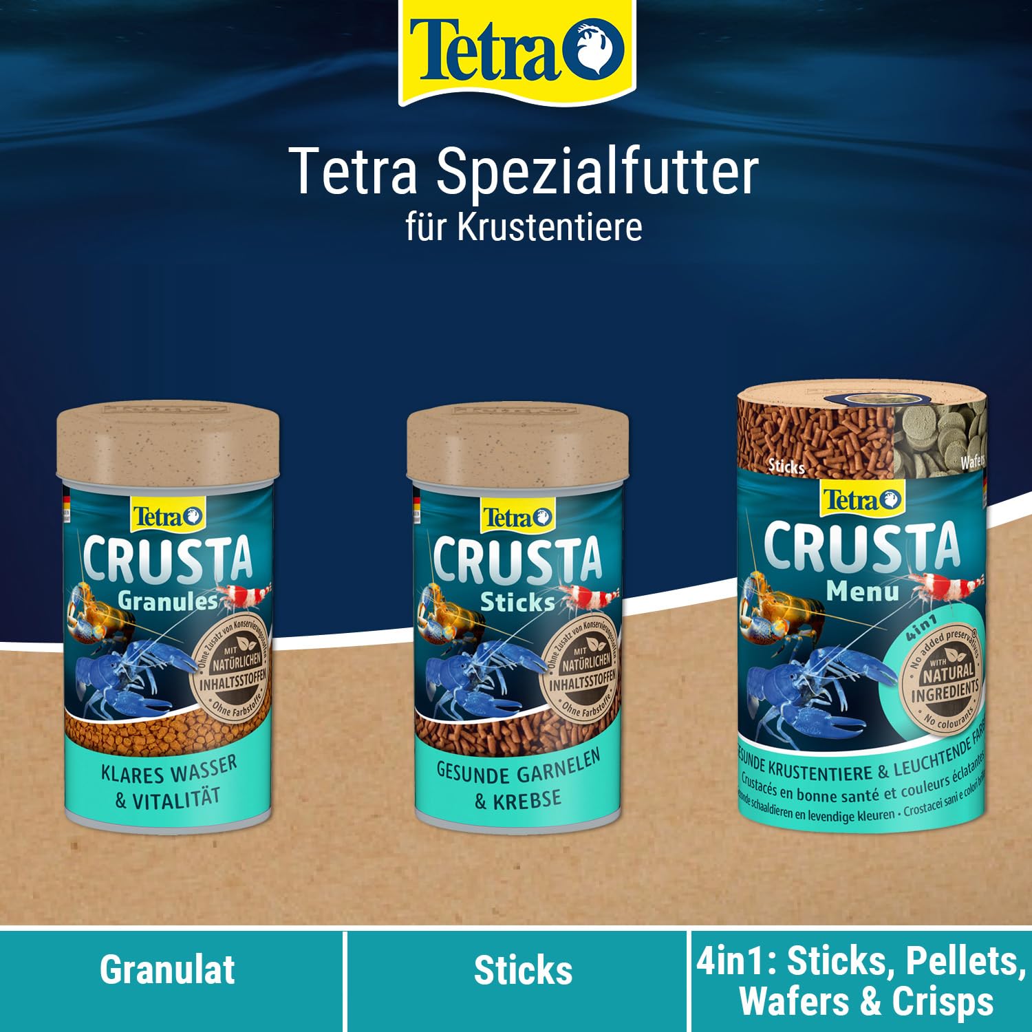 Tetra Crusta Menu – karma 4 w 1 z patyczkami, granulkami, wazami i granulatami do krewetek i raków, dla urozmaiconej diety, puszka 100 ml