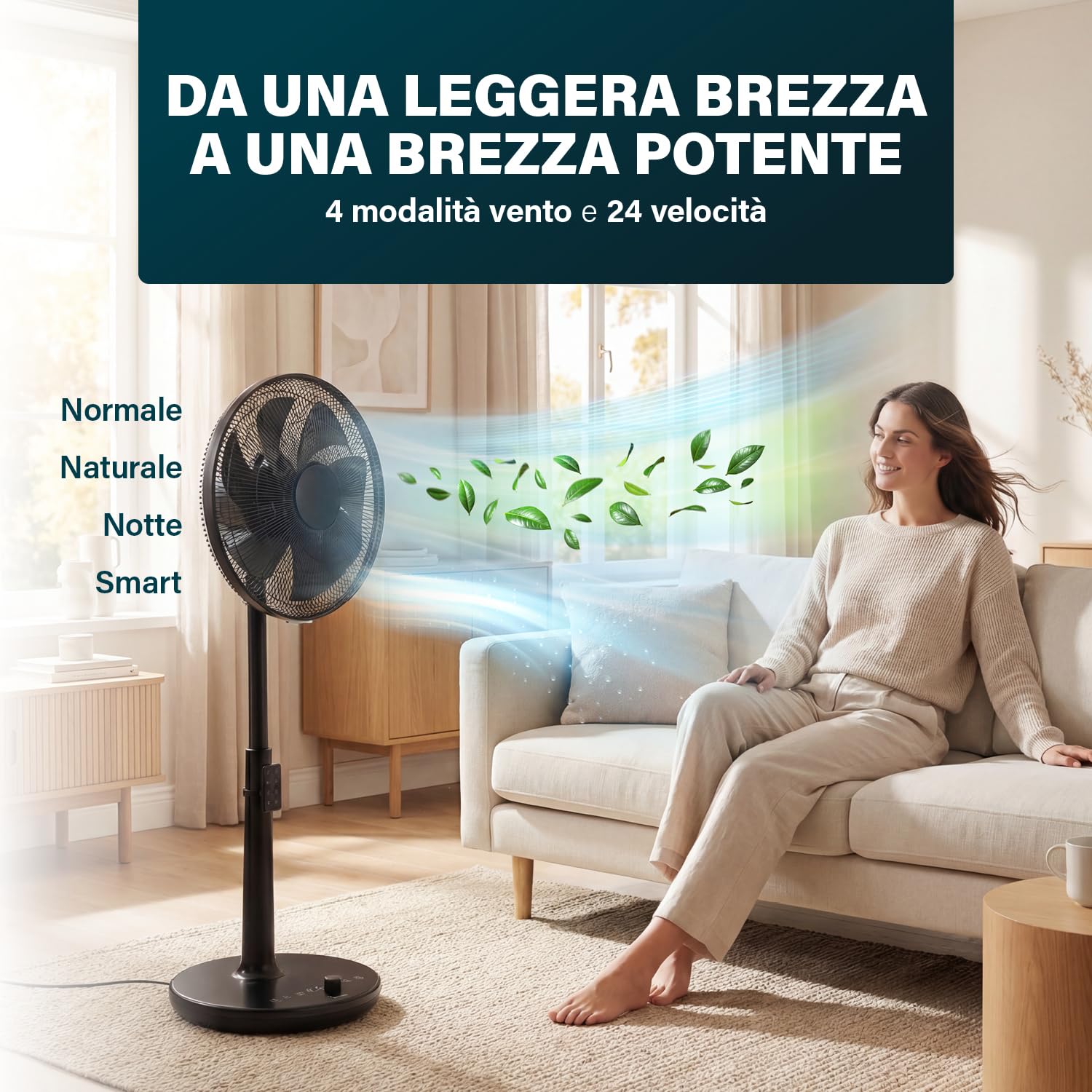 Princess Ventilatore a piantana - Design elegante - 30 W - Potente, Silenzioso, Basso consumo - Diametro: 40 cm - Oscillante - 24 velocità - 354860