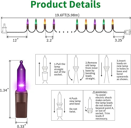 Miniatura 4 de Juego de luces de Halloween superbrillantes extensibles, color naranja, morado y verde, 100 luces de 19.6 pies, con certificación UL, juego de mini