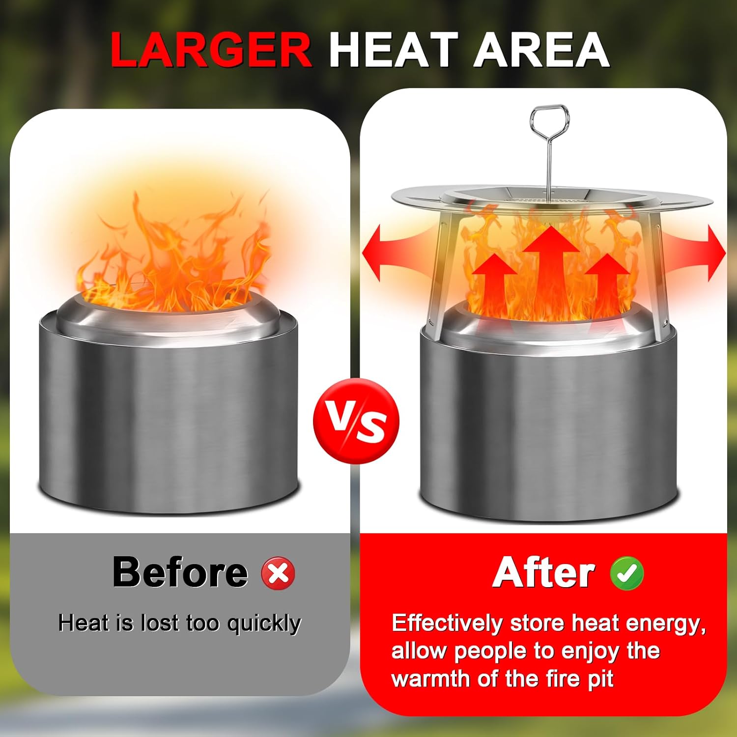 Heat Deflector for Solo Stove Bonfire 19.5", 304 Stainless Steel One-Piece Fire Pit Accessories with Detachable Legs, Handle & Portable Carry Bag, Heat Diffuser for Camping, Backyard