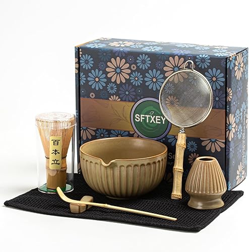 Miniatura 11 de Matcha Whisk Set, Matcha Set Includes Ceramic Matcha Bowl, Matcha Whisk and Holder, Bamboo Scoop, Sifter, Scoop Rest and Tea Towel - 7 Pcs Matcha