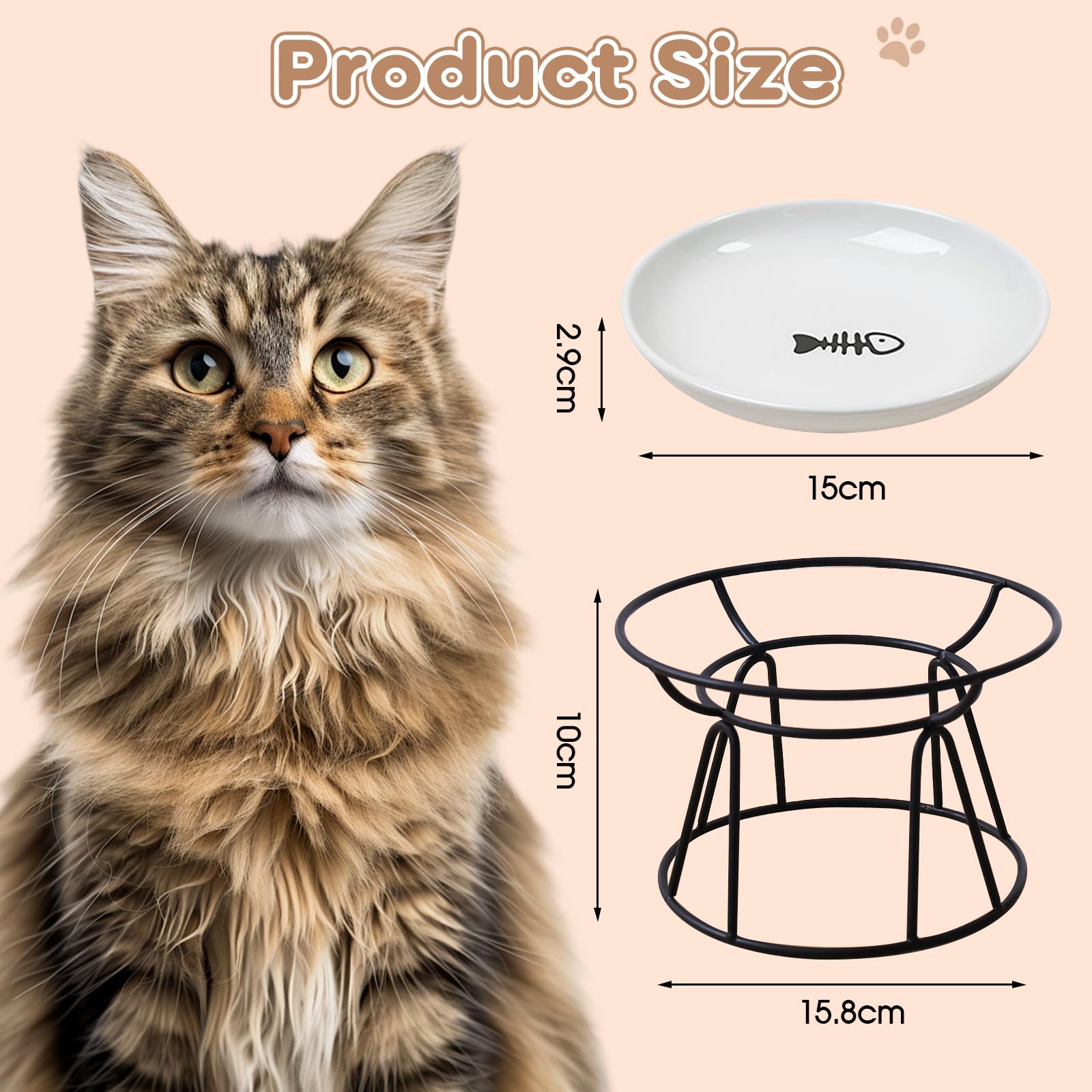 Yeqqzq Elevated Cat Bowls, Raised Ceramic Cat Dish with Metal Stand, Pet Feeder Bowls for Indoor Cats Kitten - Image 2