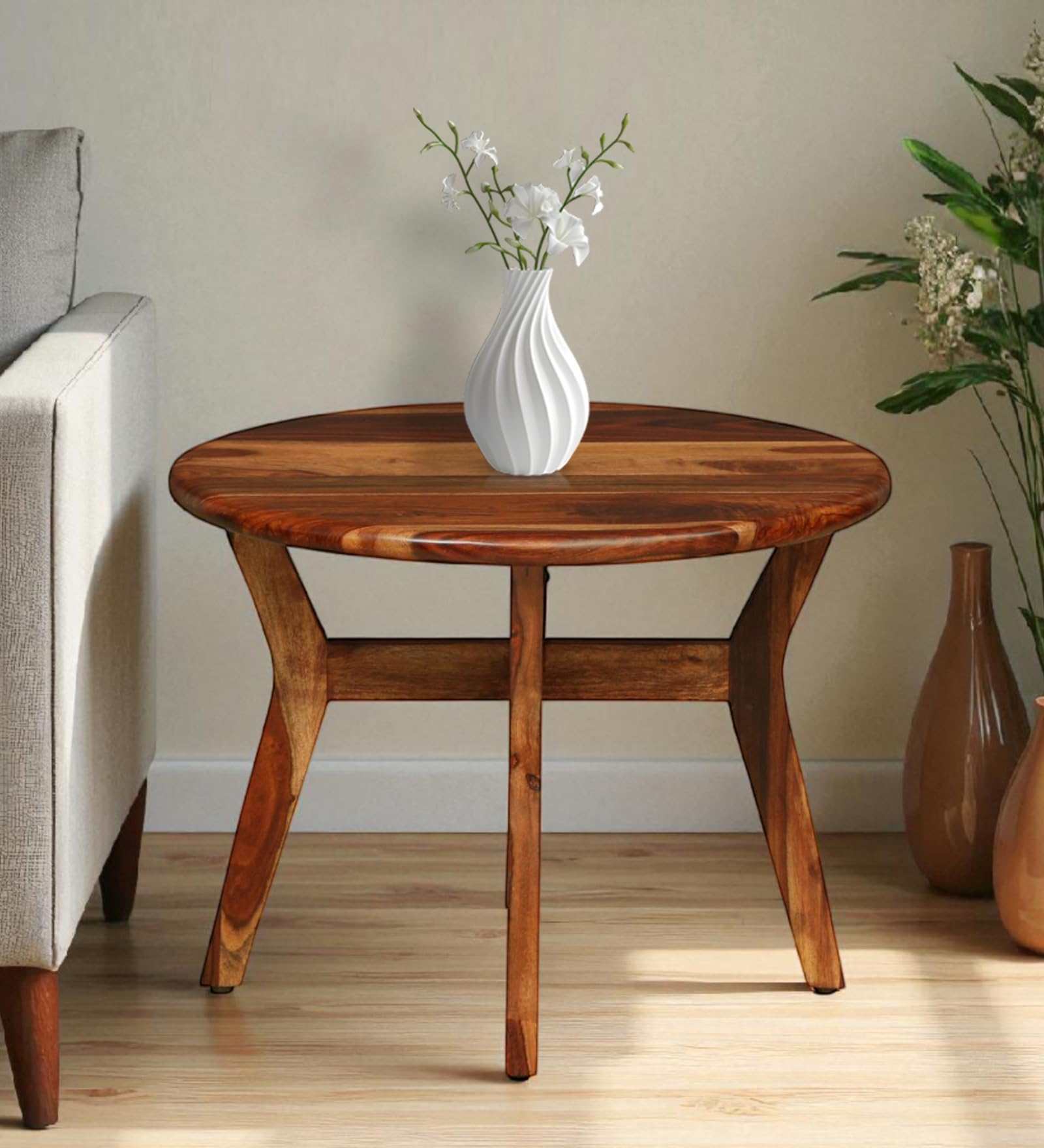 Wood Curls Cascade Sheesham Wood Center Table | Coffee Table for Living Room | Round Tipoy for Office & Home | Natural Wood Finish-image-24