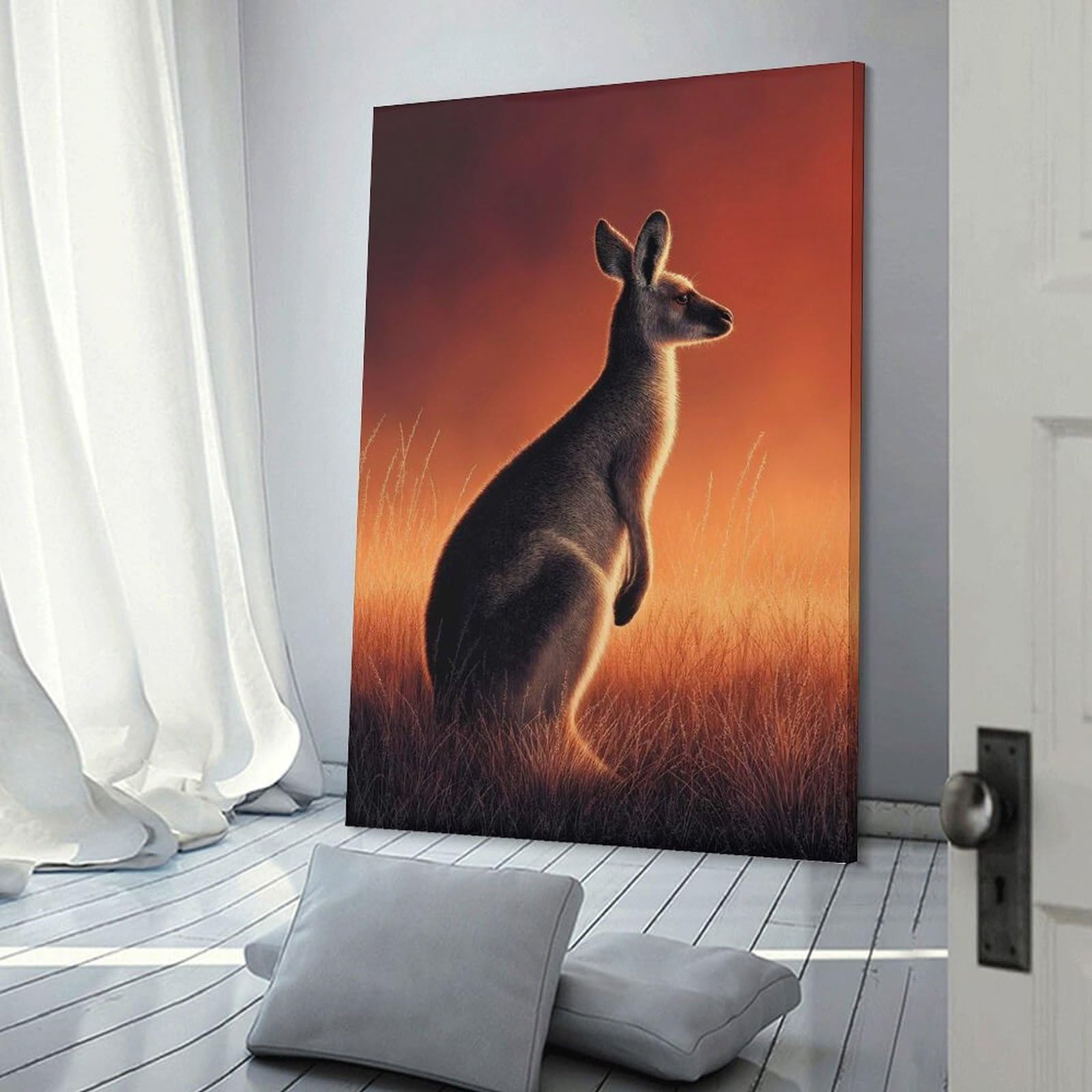 Junmoney Canvas Wall Picture Kangaroo in Golden Light, 24x36inch(60x90cm), for Sofa Walls, Lounge Or Home Corners, Canvas Styling for A Polished Room Look