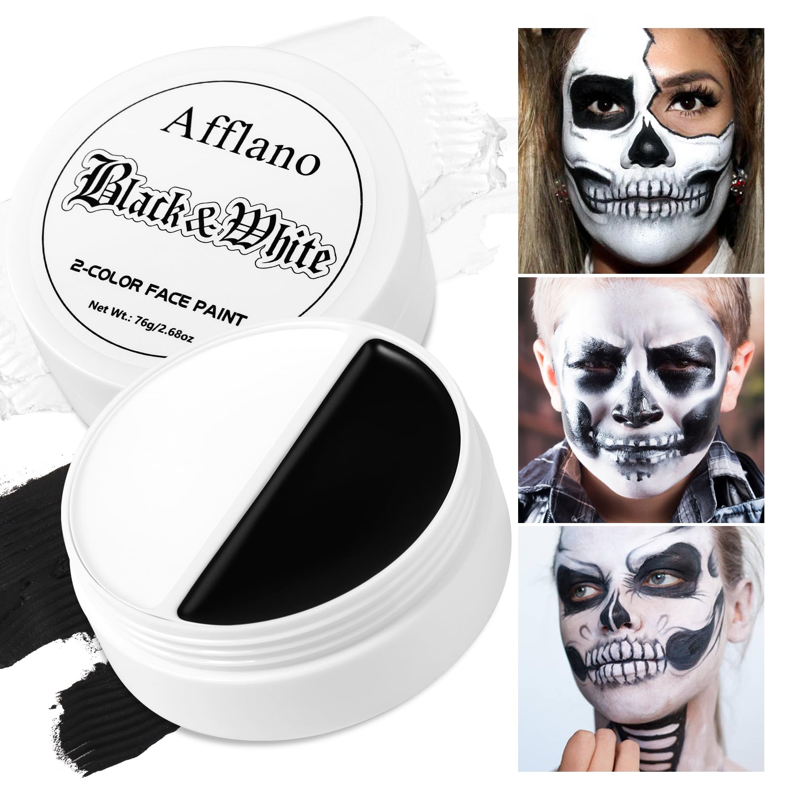 Black and White Face Paint, Halloween Clown Makeup Goth Greasepaint for Kids and Adult, Long Lasting Oil Based Cream Full Face Body Paint for Joker,
